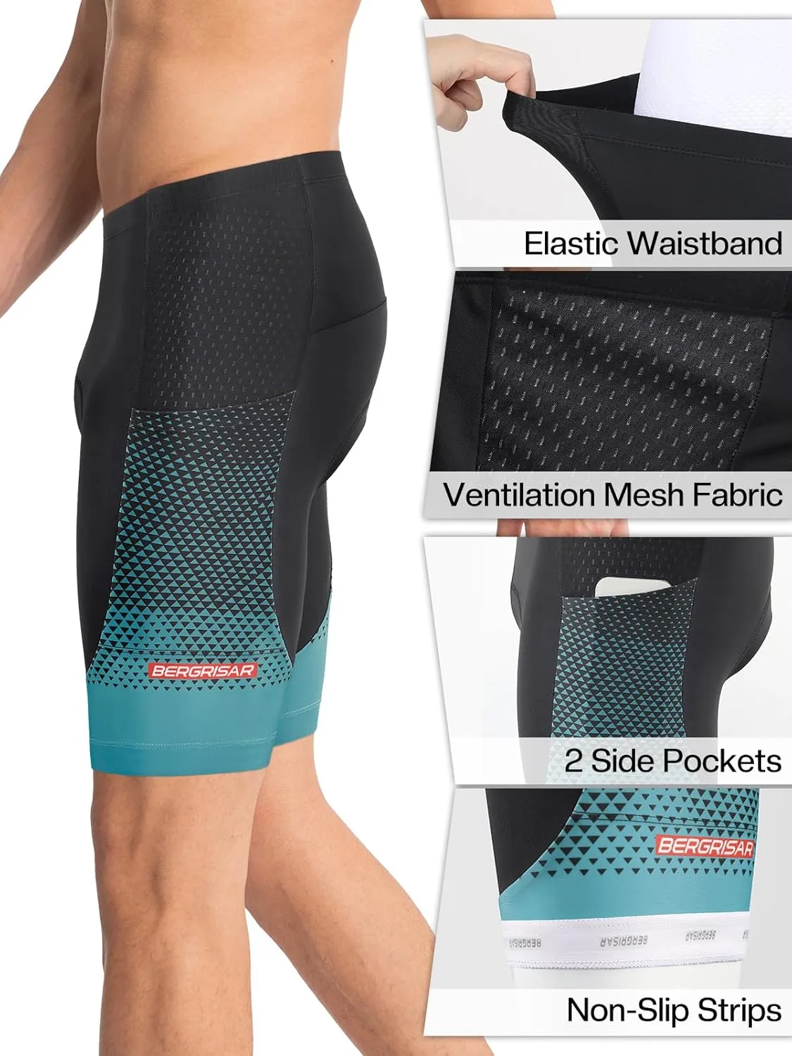 BERGRISAR Men's Cycling Shorts 4D Padded Bike Shorts Biking Bicycle Shorts with Pockets