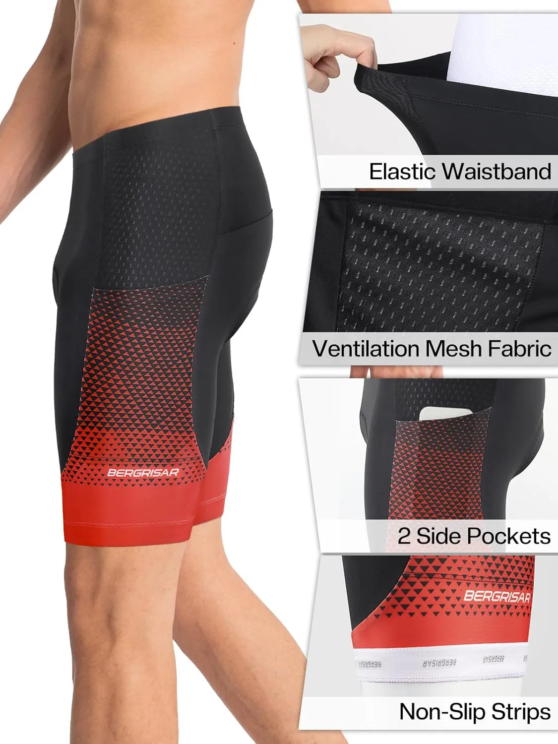 BERGRISAR Men's Cycling Shorts 4D Padded Bike Shorts Biking Bicycle Shorts with Pockets
