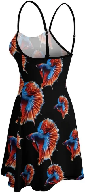 Betta Fish Women's Sling Dress Cute Print Summer Loose Beach Sundress Club Party Floral Maxi Dress