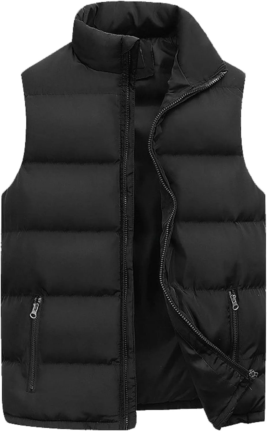 BIFUTON Men's Puffer Vest Casual Solid Color Zip-Up Collar Sleeveless Cotton Padded Coat Outdoor Travel Puffy Quilted Jacket