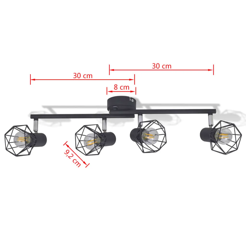 Black Industrial Style Wire Frame Spot Light with 4 LED Filament Bulbs