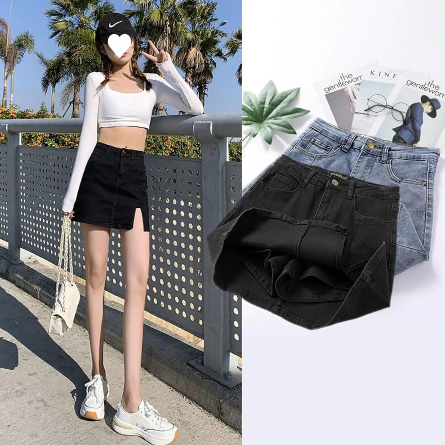 Bloomy Skorts,Bloomy Jean Skorts,Side Slit Stretch High Waisted Trendy Summer Denim Skirt Women with Shorts