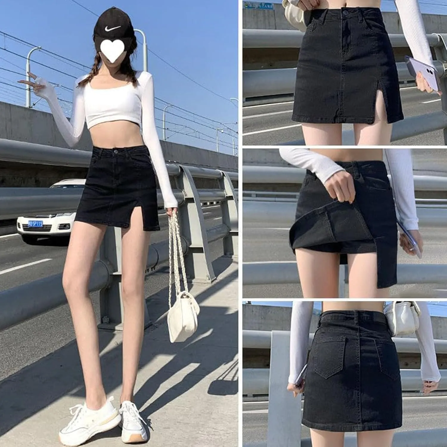 Bloomy Skorts,Bloomy Jean Skorts,Side Slit Stretch High Waisted Trendy Summer Denim Skirt Women with Shorts