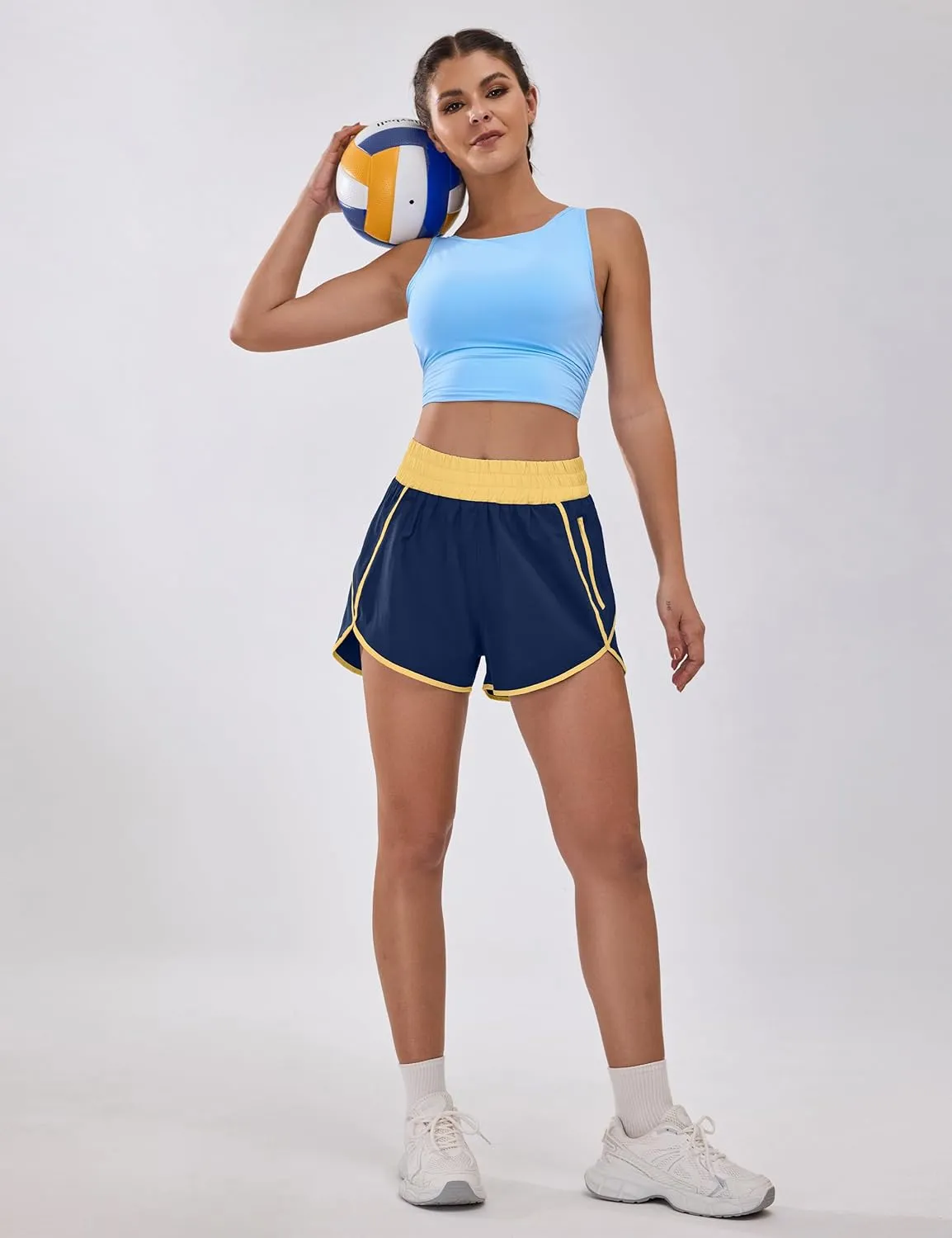 BMJL Women's High Waisted Athletic Shorts Pocket Workout Shorts Gym Sporty Running Shorts