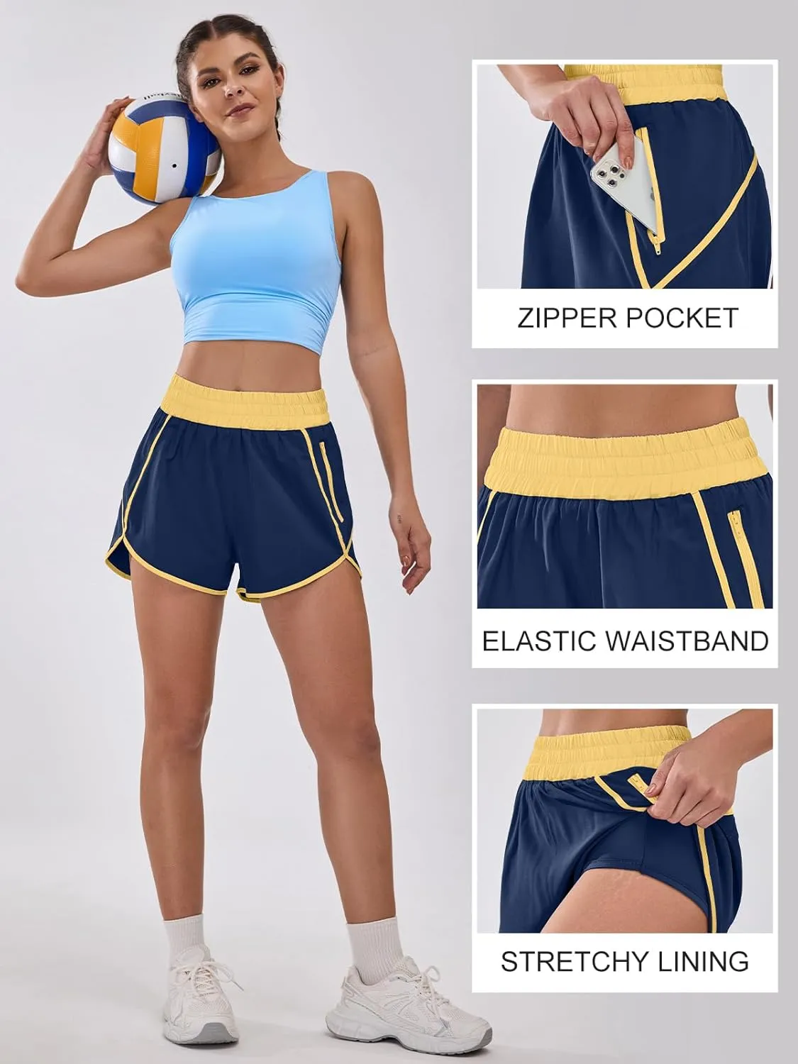 BMJL Women's High Waisted Athletic Shorts Pocket Workout Shorts Gym Sporty Running Shorts