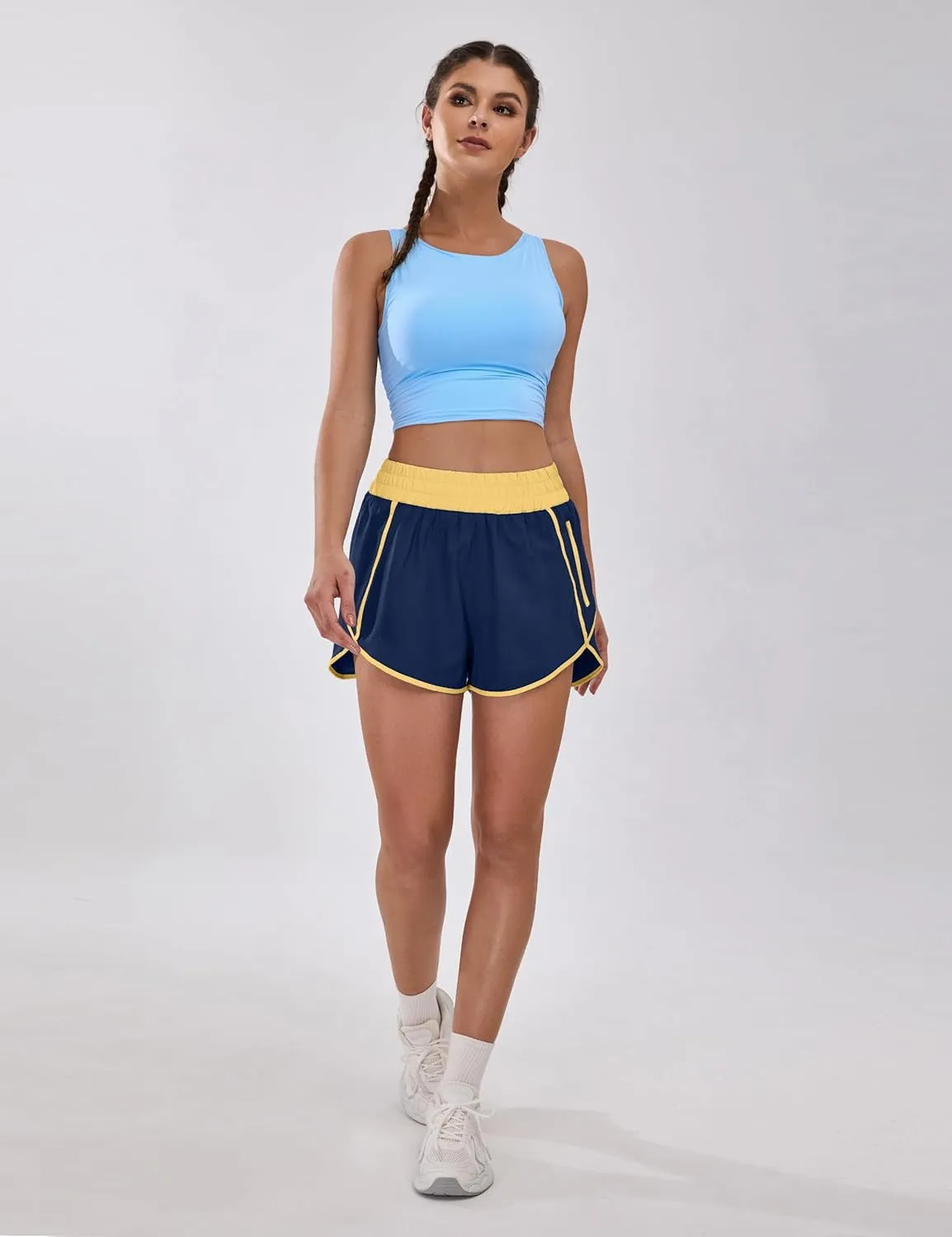 BMJL Women's High Waisted Athletic Shorts Pocket Workout Shorts Gym Sporty Running Shorts