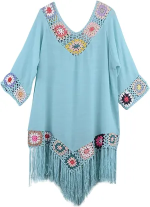 Bohemian Summer Dress for Women Boho Short Dress Floral Short Sleeve Sundress Casual Loose Tassel Beach Dress Swimwear Tunic