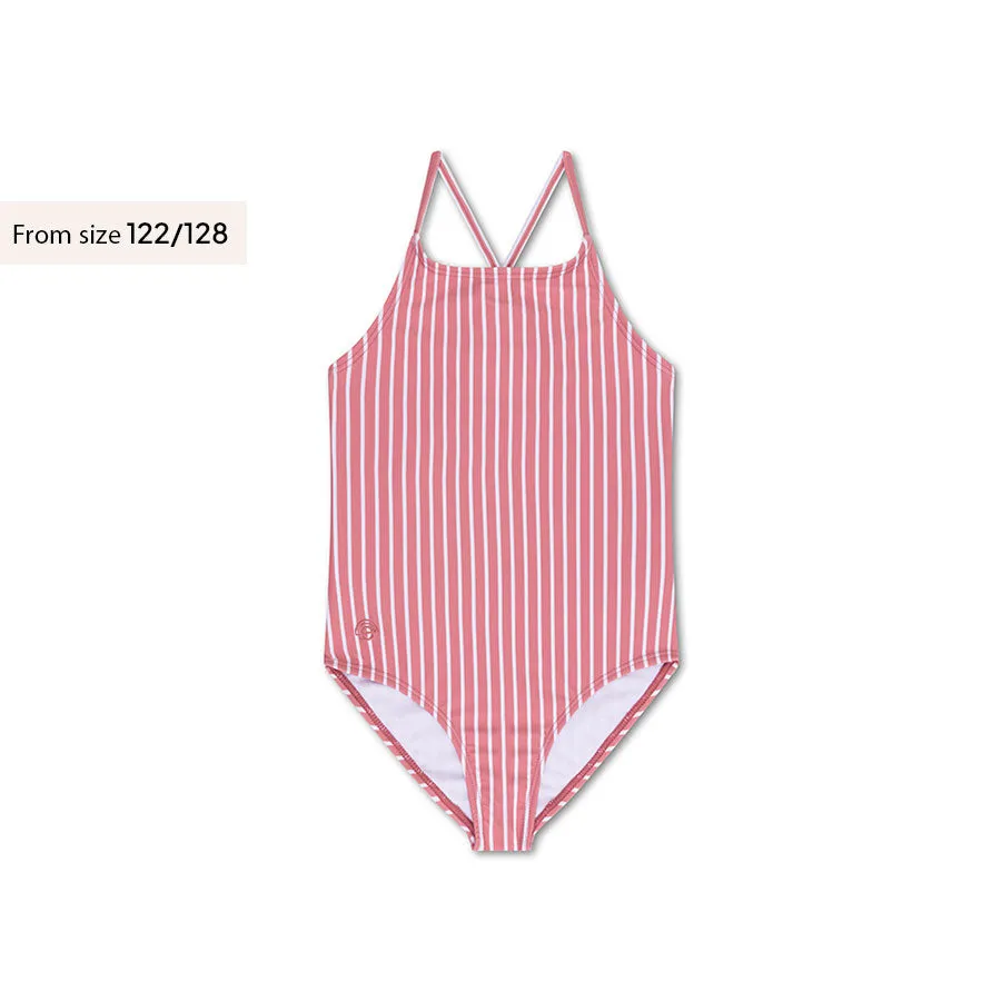 Boldlines | Red/White Striped Girls Swimsuit