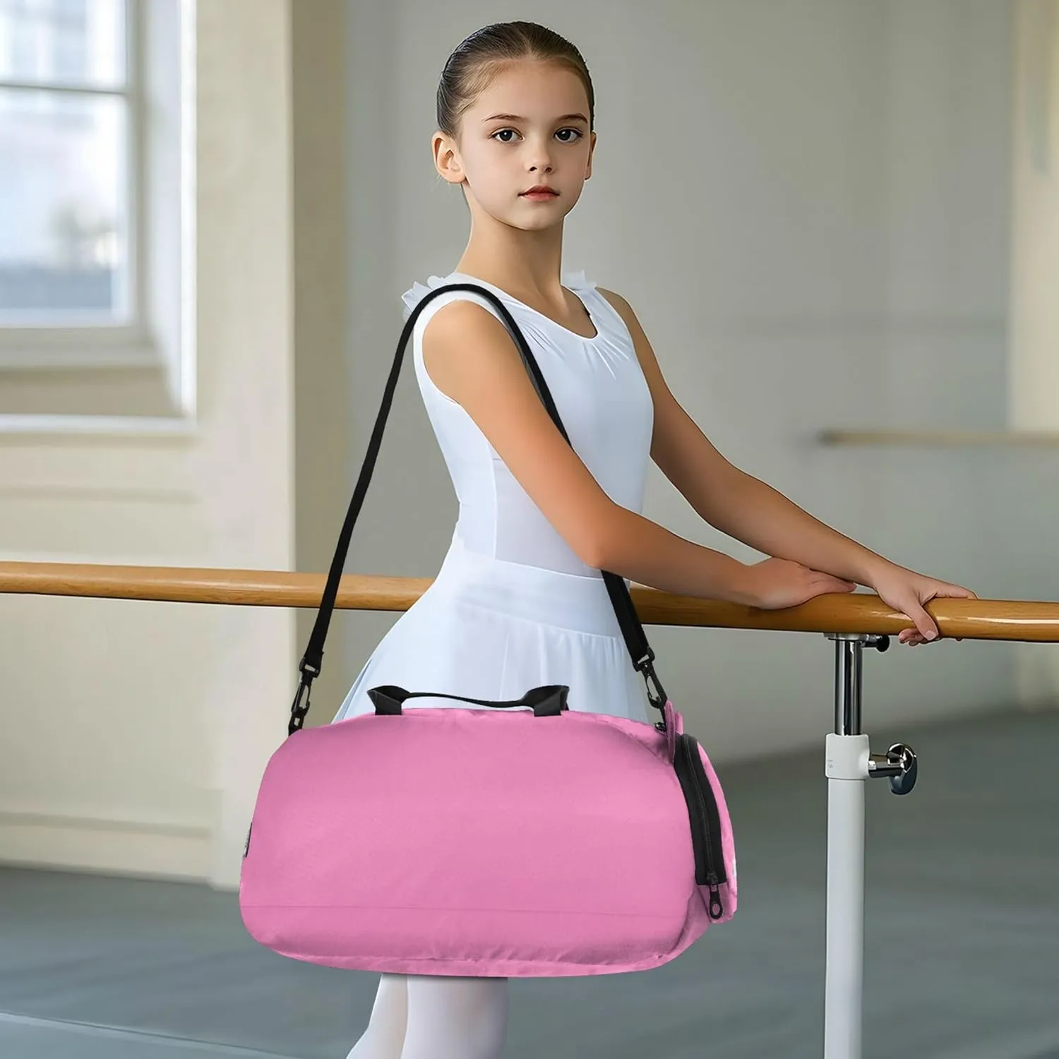 Bright Pink Color Kids Duffel Bag with Shoes Compartment Multifunctional Weekender Overnight Range Bag for Travel, Sports, Duffel, Weekender