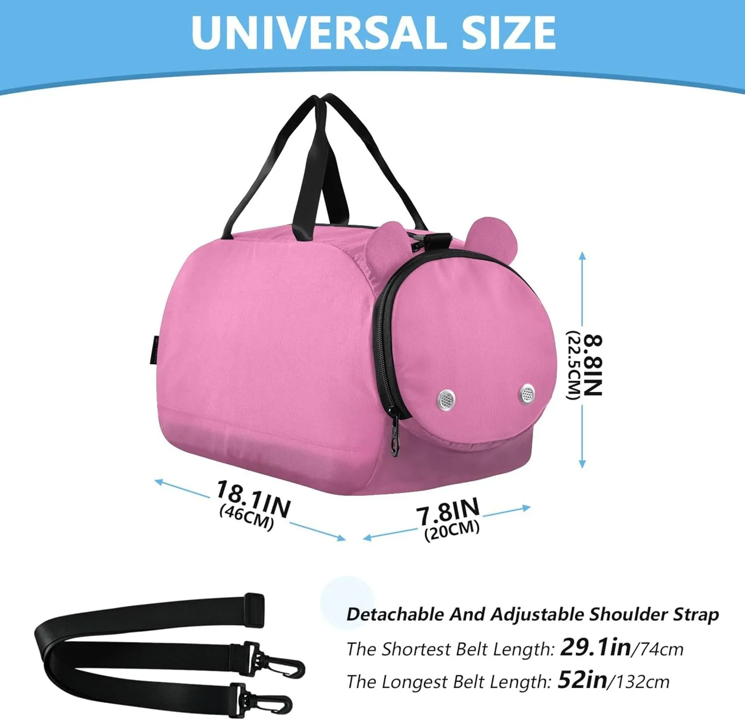 Bright Pink Color Kids Duffel Bag with Shoes Compartment Multifunctional Weekender Overnight Range Bag for Travel, Sports, Duffel, Weekender