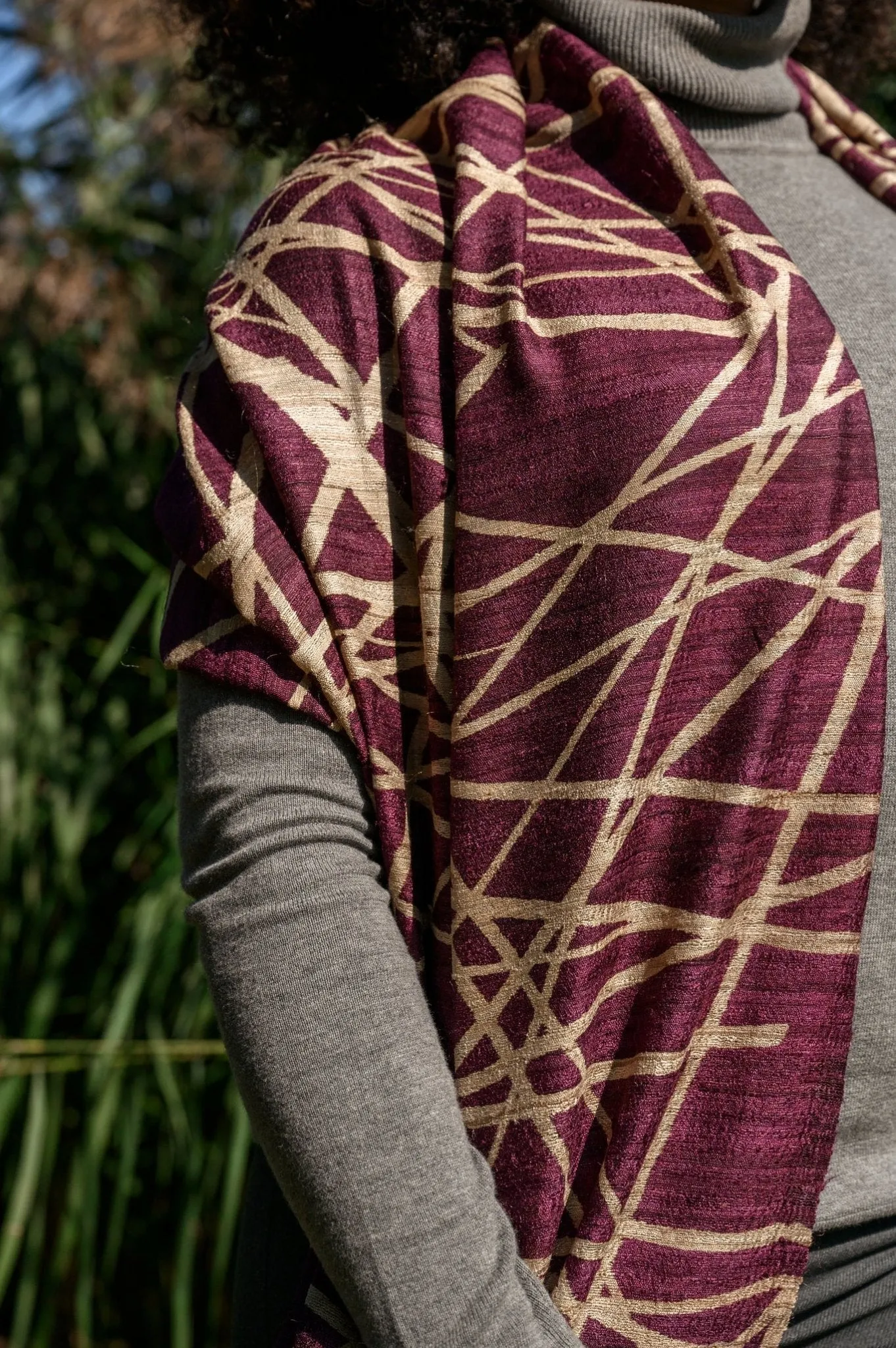 Burgundy Lattice Peace Silk Scarf