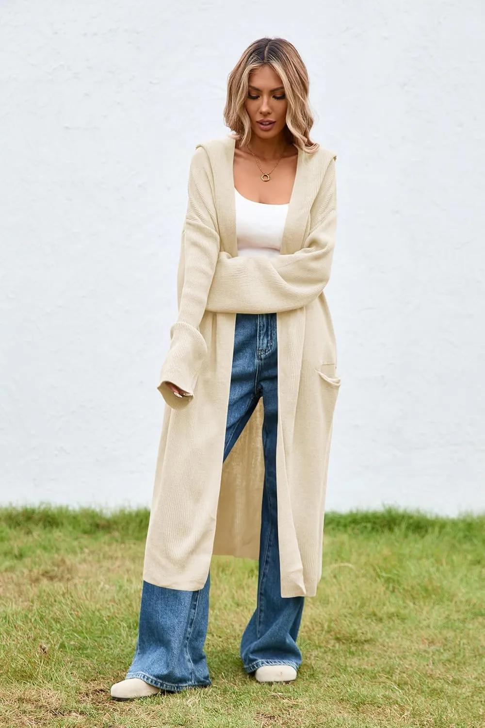 Cakulo Womens Oversized Long Cardigan Sweaters Hooded Duster Cardigans 2024 Trendy Fall Open Front Coatigan