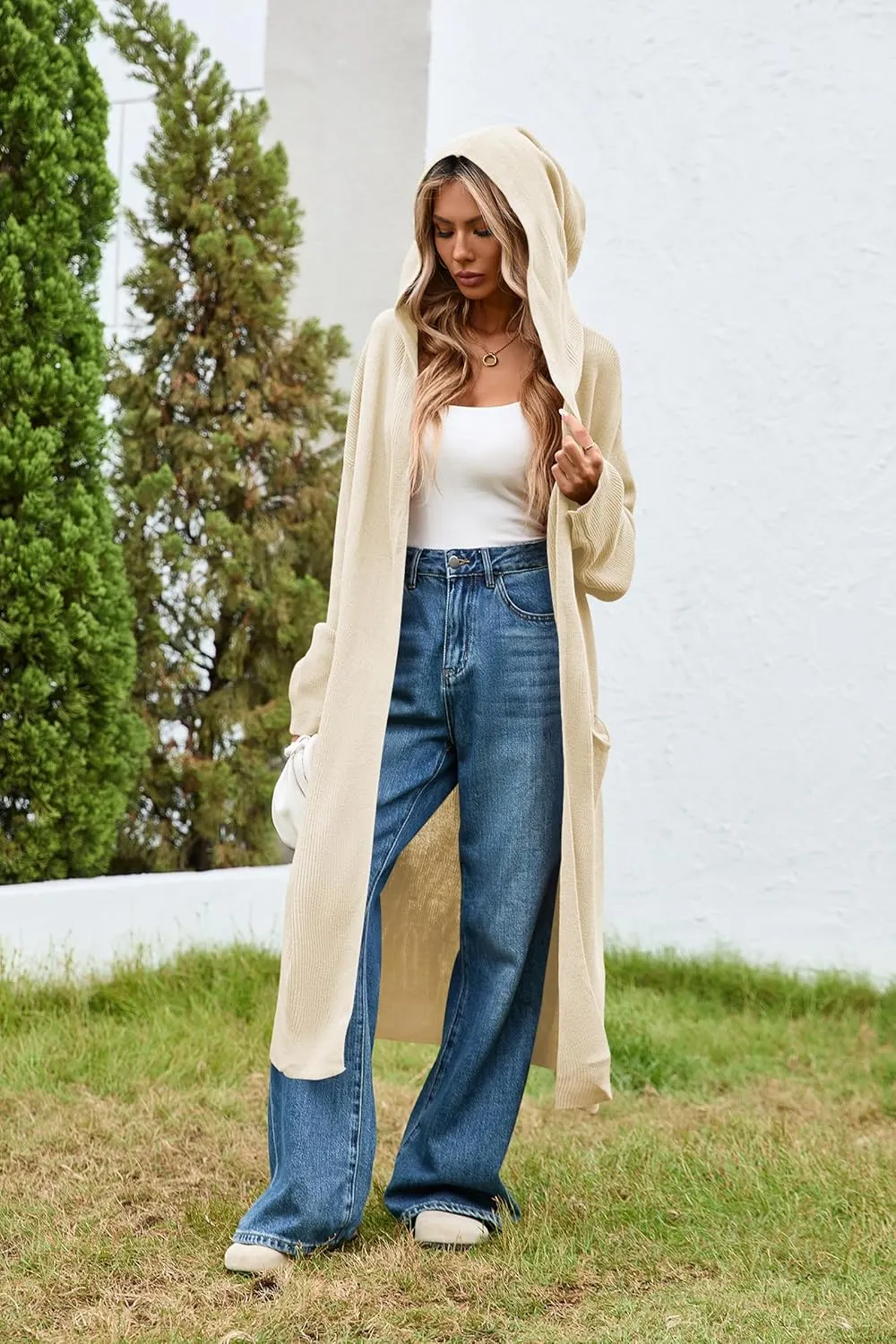 Cakulo Womens Oversized Long Cardigan Sweaters Hooded Duster Cardigans 2024 Trendy Fall Open Front Coatigan