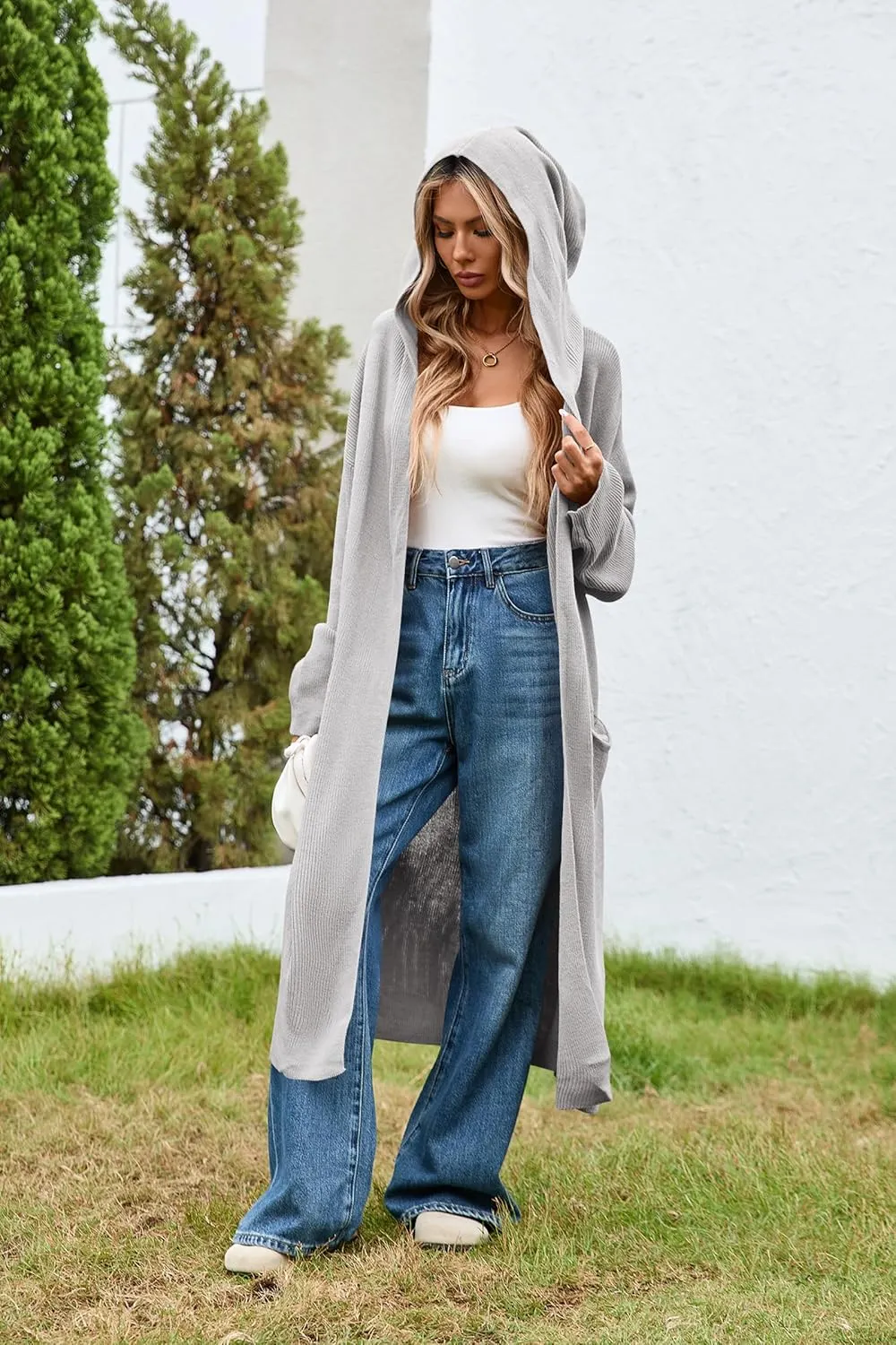 Cakulo Womens Oversized Long Cardigan Sweaters Hooded Duster Cardigans 2024 Trendy Fall Open Front Coatigan