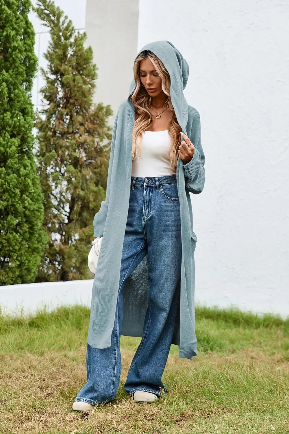 Cakulo Womens Oversized Long Cardigan Sweaters Hooded Duster Cardigans 2024 Trendy Fall Open Front Coatigan
