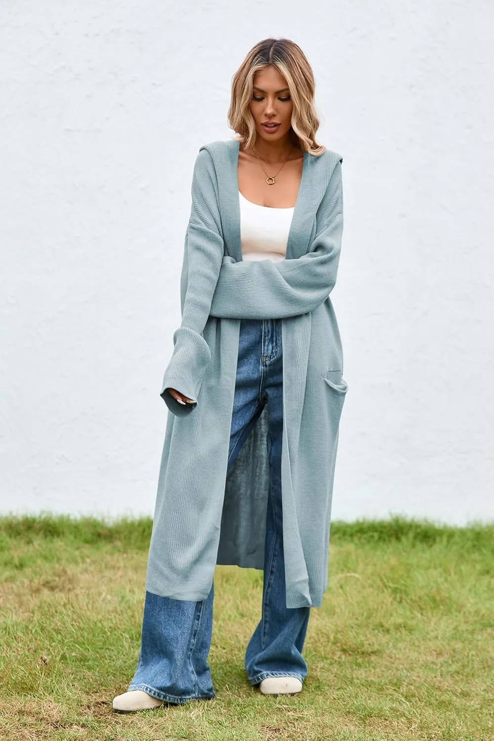 Cakulo Womens Oversized Long Cardigan Sweaters Hooded Duster Cardigans 2024 Trendy Fall Open Front Coatigan