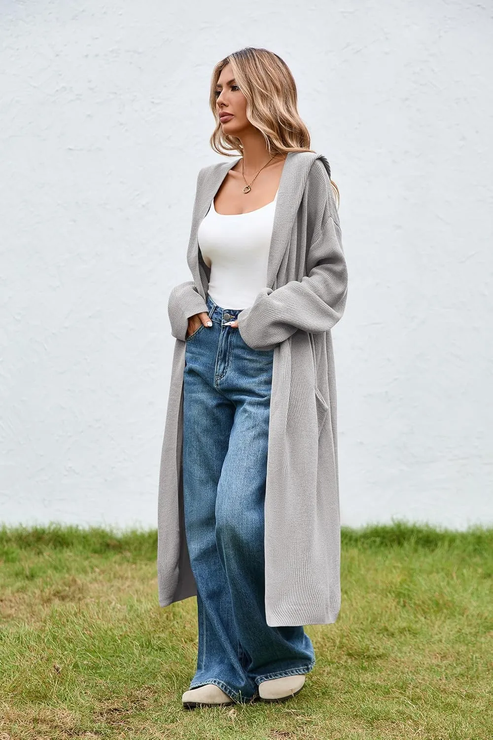 Cakulo Womens Oversized Long Cardigan Sweaters Hooded Duster Cardigans 2024 Trendy Fall Open Front Coatigan
