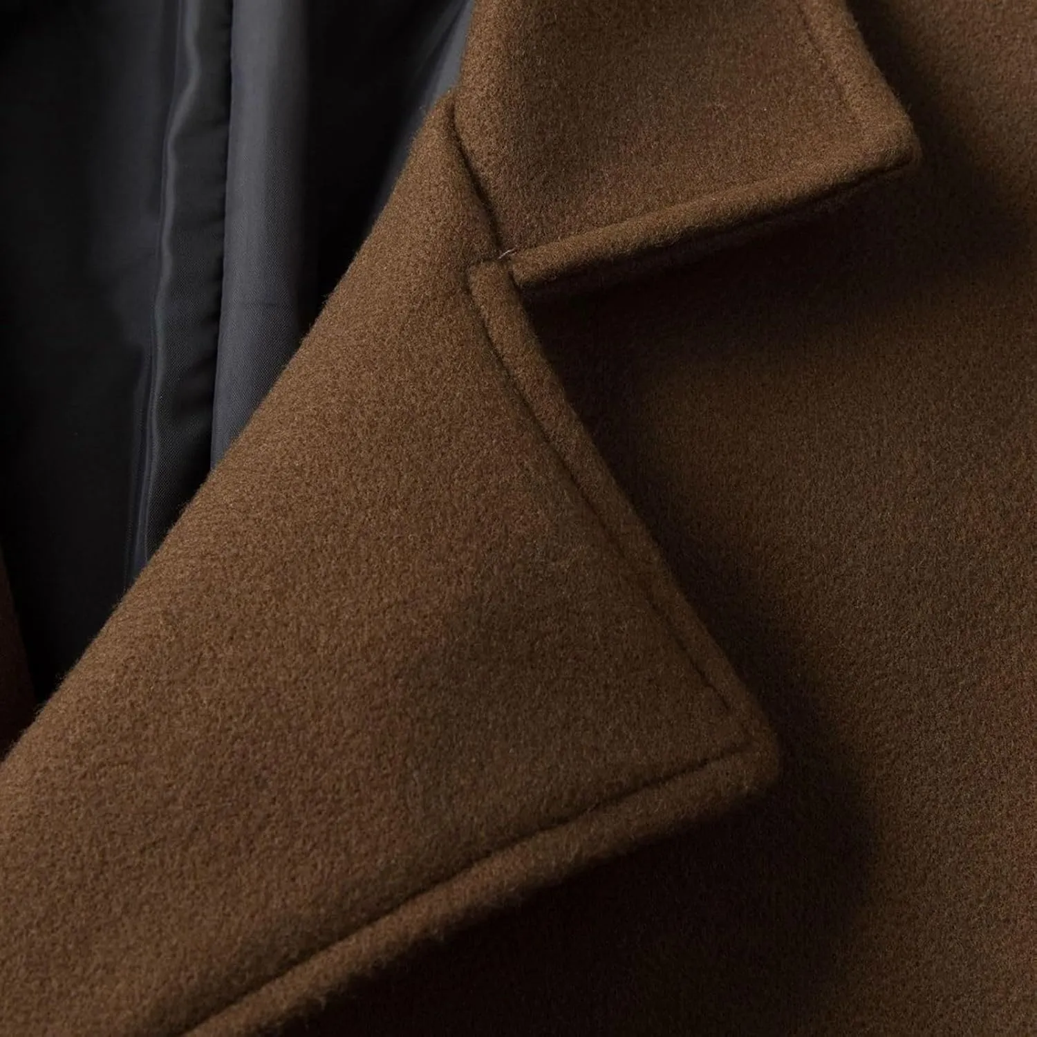 Cambkatl Wool Blend Trench Coat for Men Double Breasted Notched Collar Jacket Overcoat Winter Long Pea Coat with Pockets