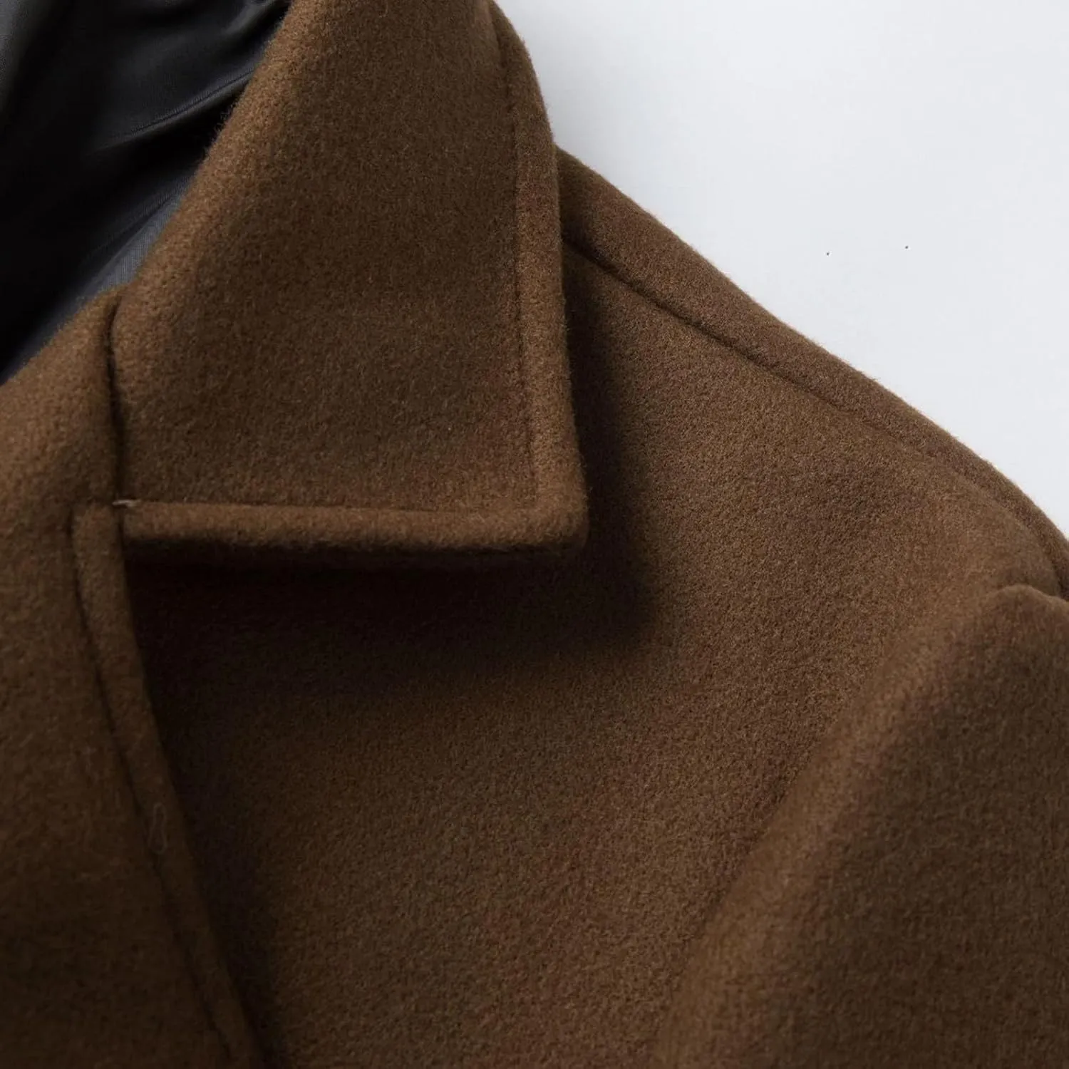 Cambkatl Wool Blend Trench Coat for Men Double Breasted Notched Collar Jacket Overcoat Winter Long Pea Coat with Pockets