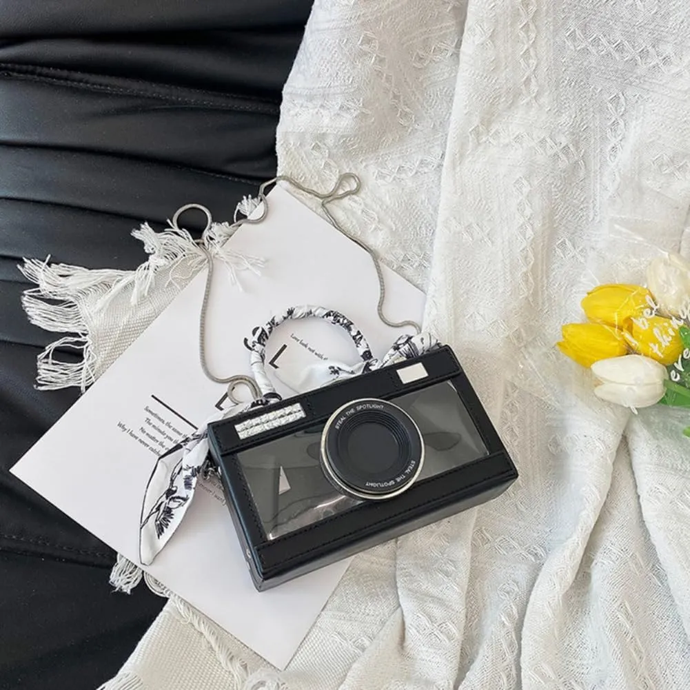 Camera Shaped Purse Handbag, PU Leather Casual Fashion Funny Snapshot Shoulder Bag, Vintage Novelty Box Crossbody Clutch