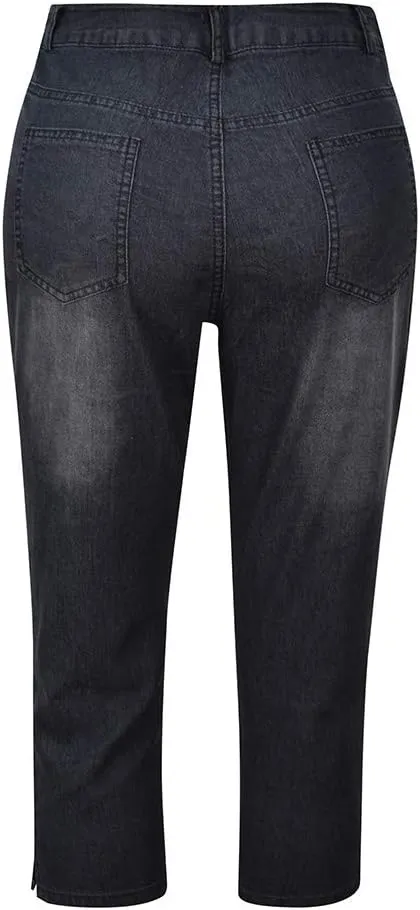 Capri Jeans for Women Trendy High Waisted Slim Split Hem Stretch Denim Jean Capris Cropped Pants Casual Summer