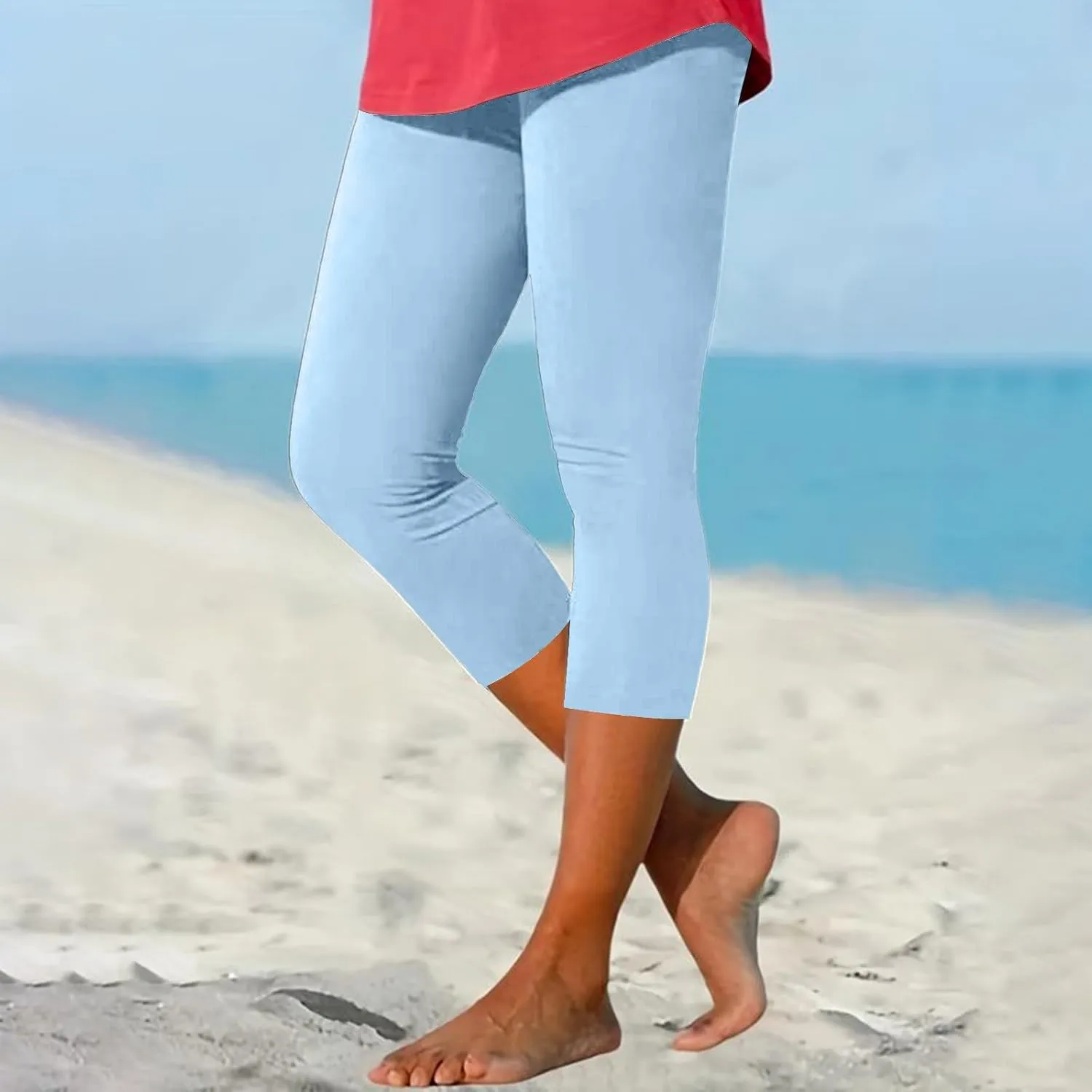 Capri Leggings for Women High Waist Tummy Control Summer Beach Pants Lightweight Stretchy Workout Yoga Leggings Cropped Pants
