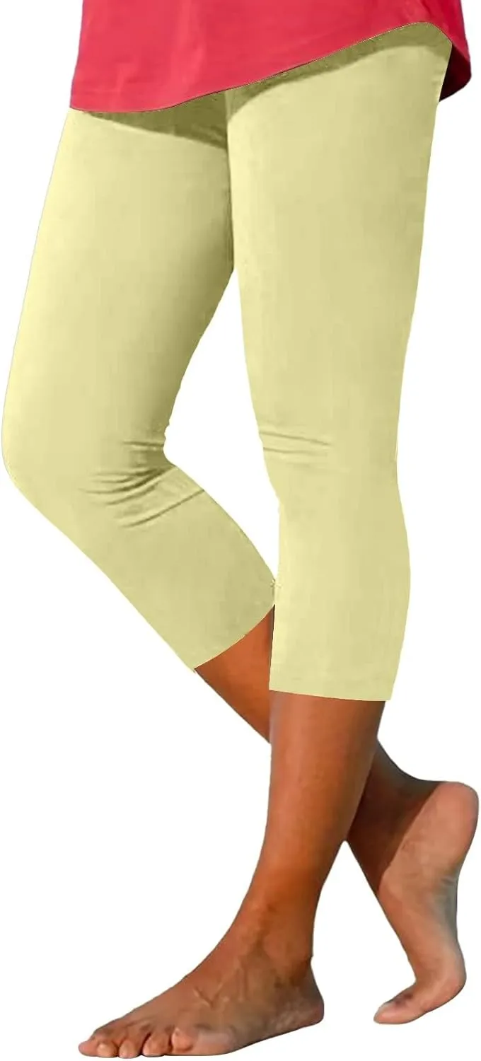 Capri Leggings for Women High Waist Tummy Control Summer Beach Pants Lightweight Stretchy Workout Yoga Leggings Cropped Pants