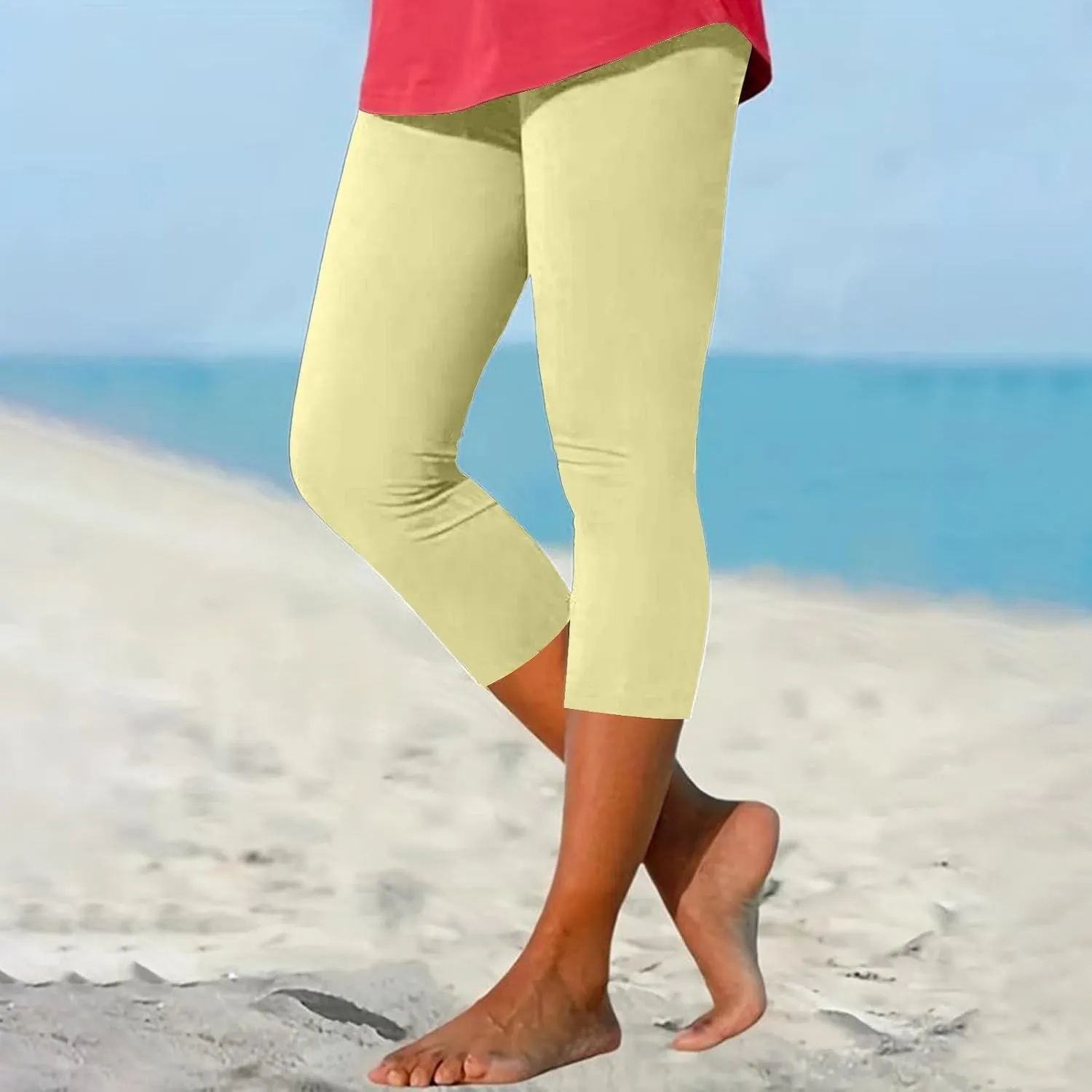 Capri Leggings for Women High Waist Tummy Control Summer Beach Pants Lightweight Stretchy Workout Yoga Leggings Cropped Pants