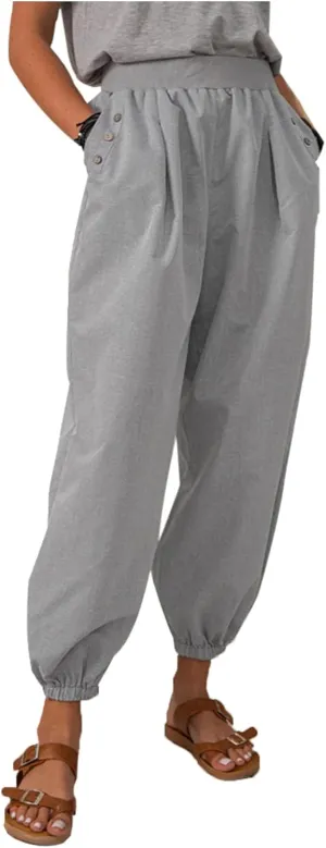 Capri Linen Pants Women Relaxed Wide Leg Pants Casual Crop Baggy Harem Pants Summer Beach Pants Boho Yoga Pants Joggers