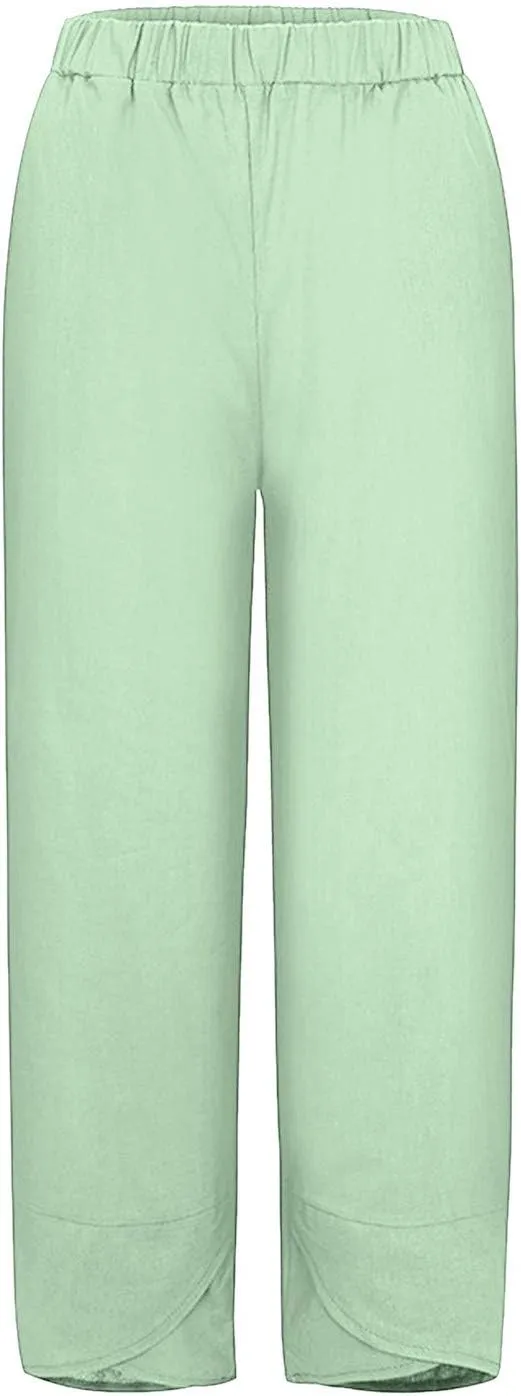 Capri Pants for Women Palazzo Lounge Pants Wide Leg Printed Cropped Bottoms Baggy Trousers Sweatpants with Pockets
