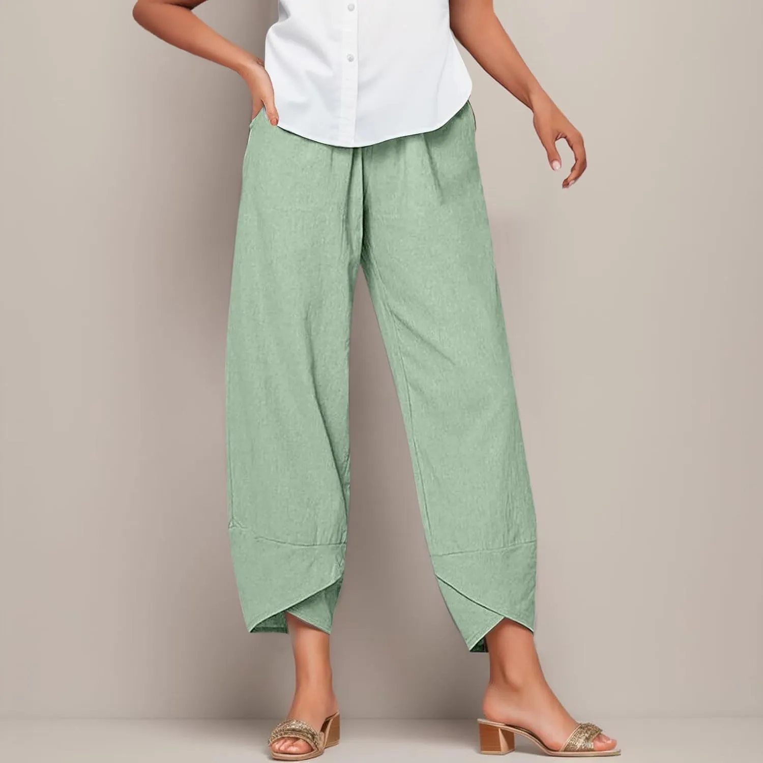 Capri Pants for Women Palazzo Lounge Pants Wide Leg Printed Cropped Bottoms Baggy Trousers Sweatpants with Pockets