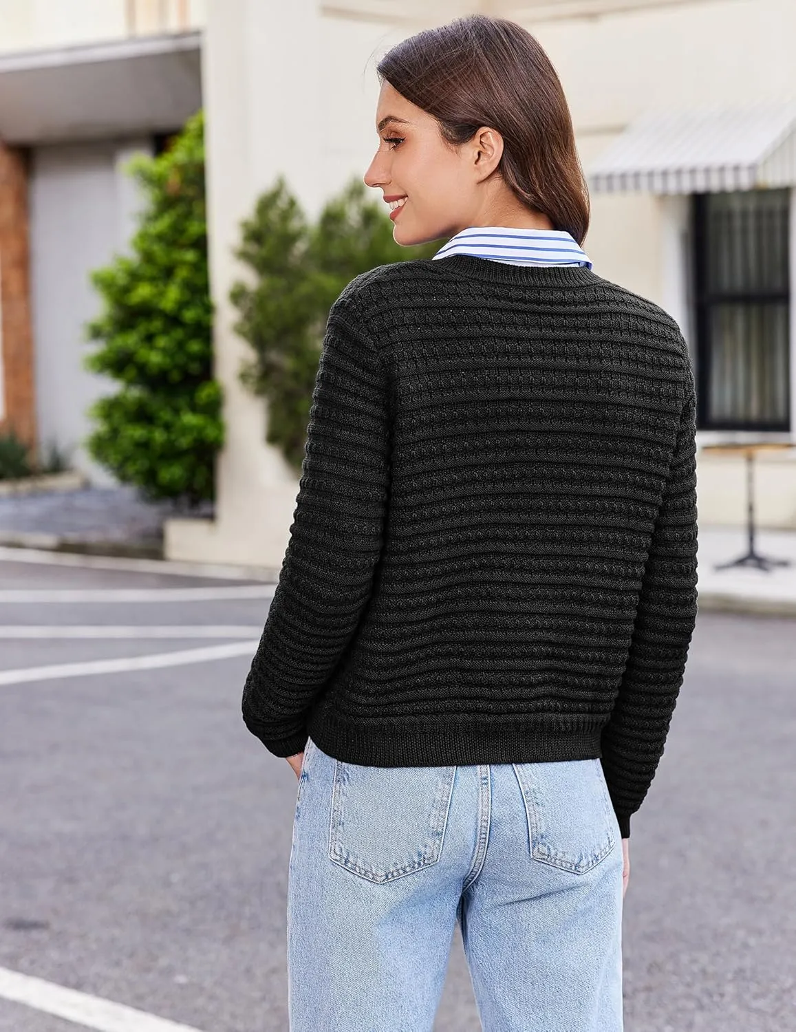 Cardigan Sweaters for Women Open Front Casual Long Sleeve Sweater Coat Trendy Button Down Cropped Jackets