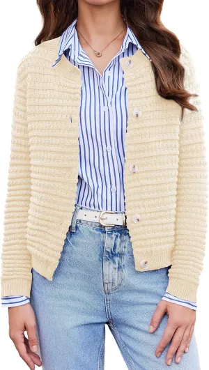 Cardigan Sweaters for Women Open Front Casual Long Sleeve Sweater Coat Trendy Button Down Cropped Jackets