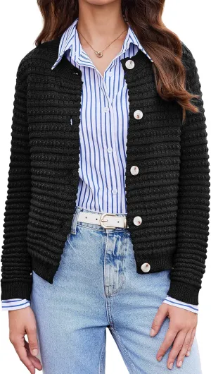 Cardigan Sweaters for Women Open Front Casual Long Sleeve Sweater Coat Trendy Button Down Cropped Jackets