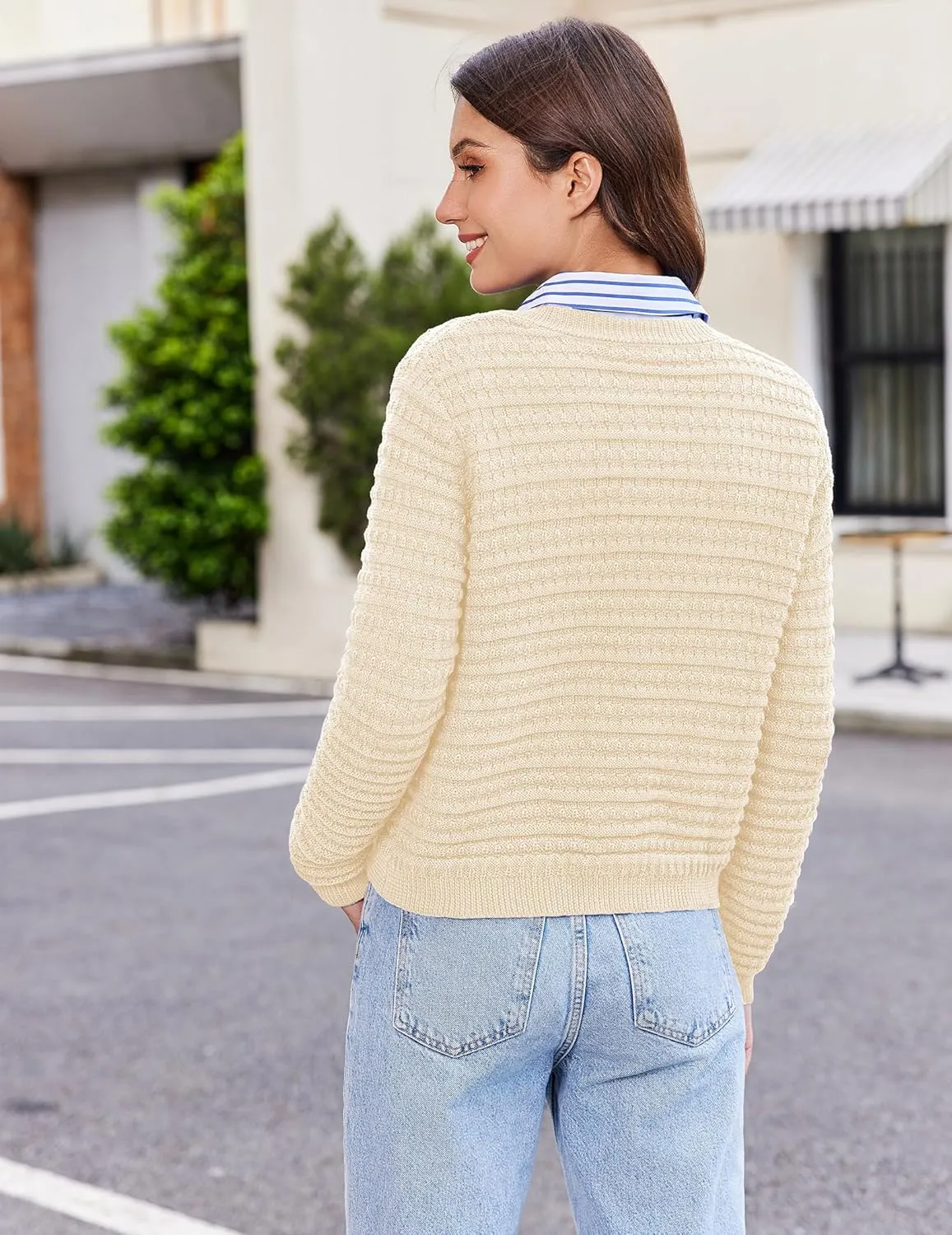 Cardigan Sweaters for Women Open Front Casual Long Sleeve Sweater Coat Trendy Button Down Cropped Jackets
