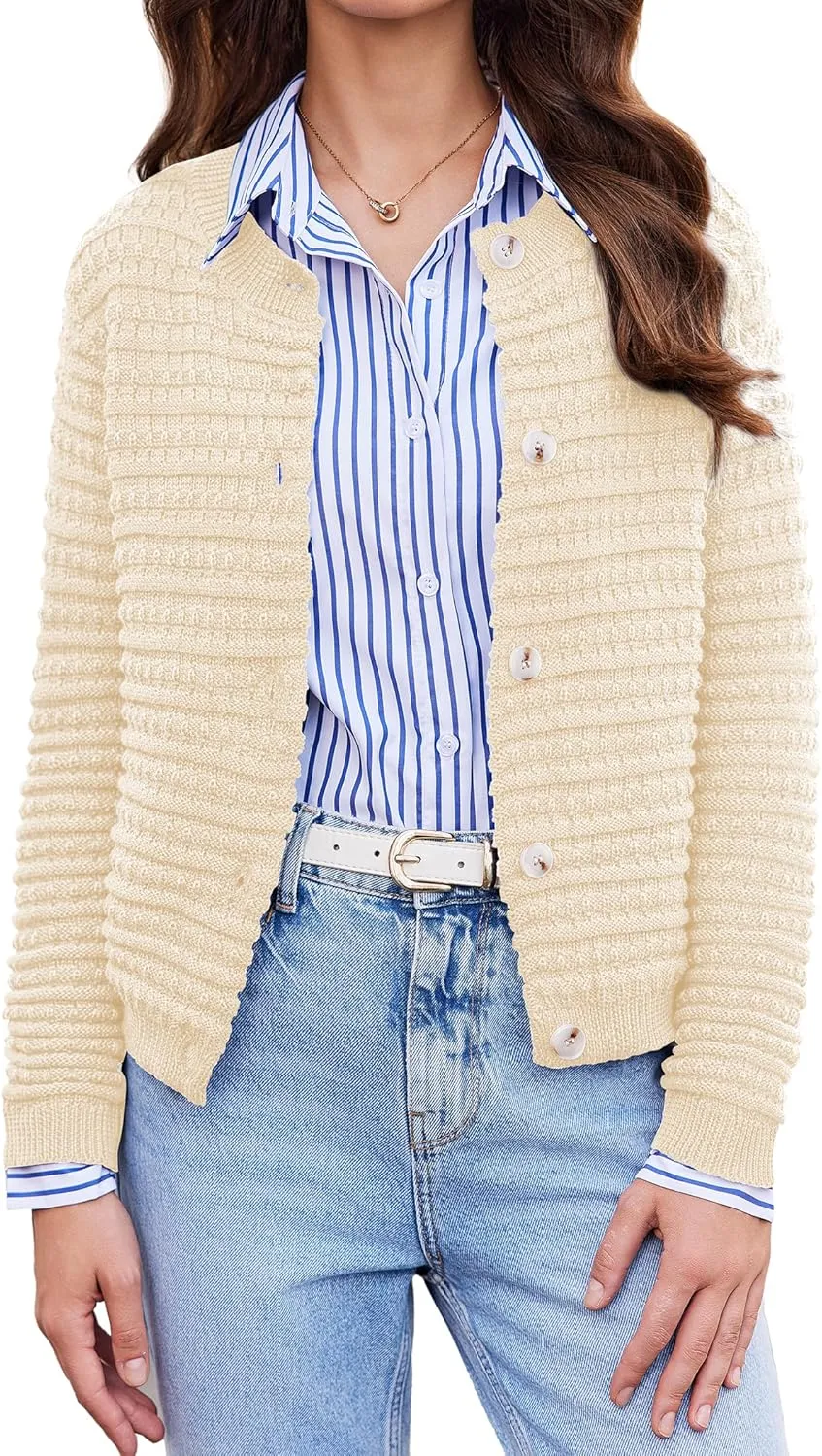 Cardigan Sweaters for Women Open Front Casual Long Sleeve Sweater Coat Trendy Button Down Cropped Jackets
