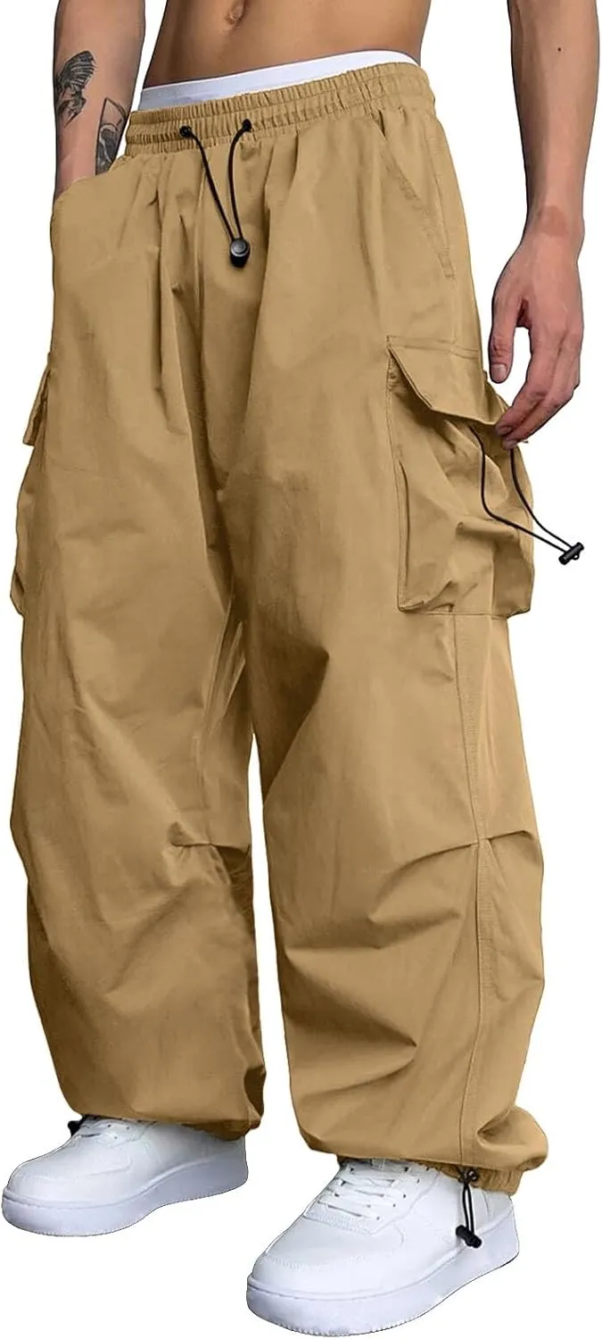 Cargo Pant Men Cotton Stretchy Casual Joggers Elastic Waist Drawstring Hip Hop Pant Multi Pockets