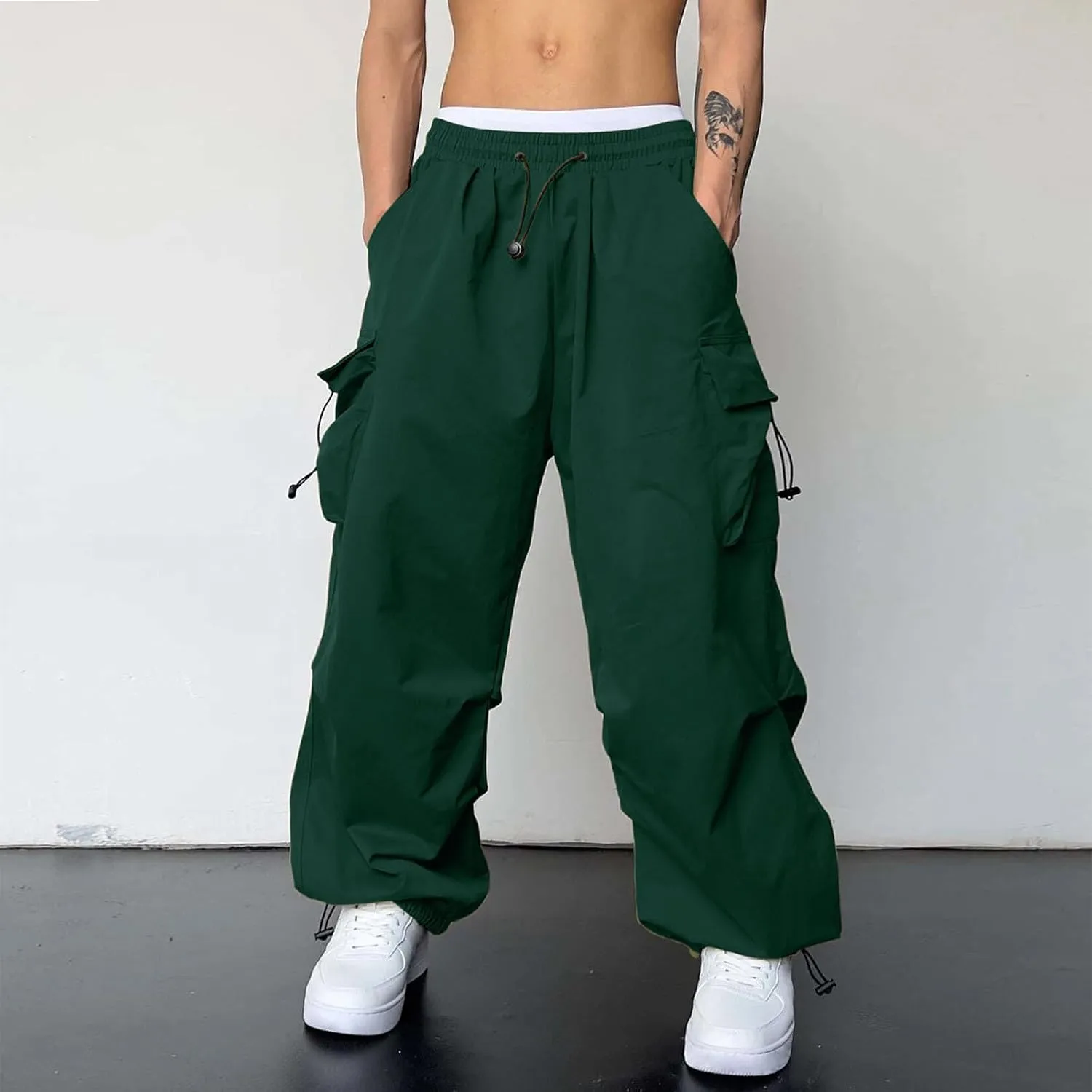 Cargo Pant Men Cotton Stretchy Casual Joggers Elastic Waist Drawstring Hip Hop Pant Multi Pockets