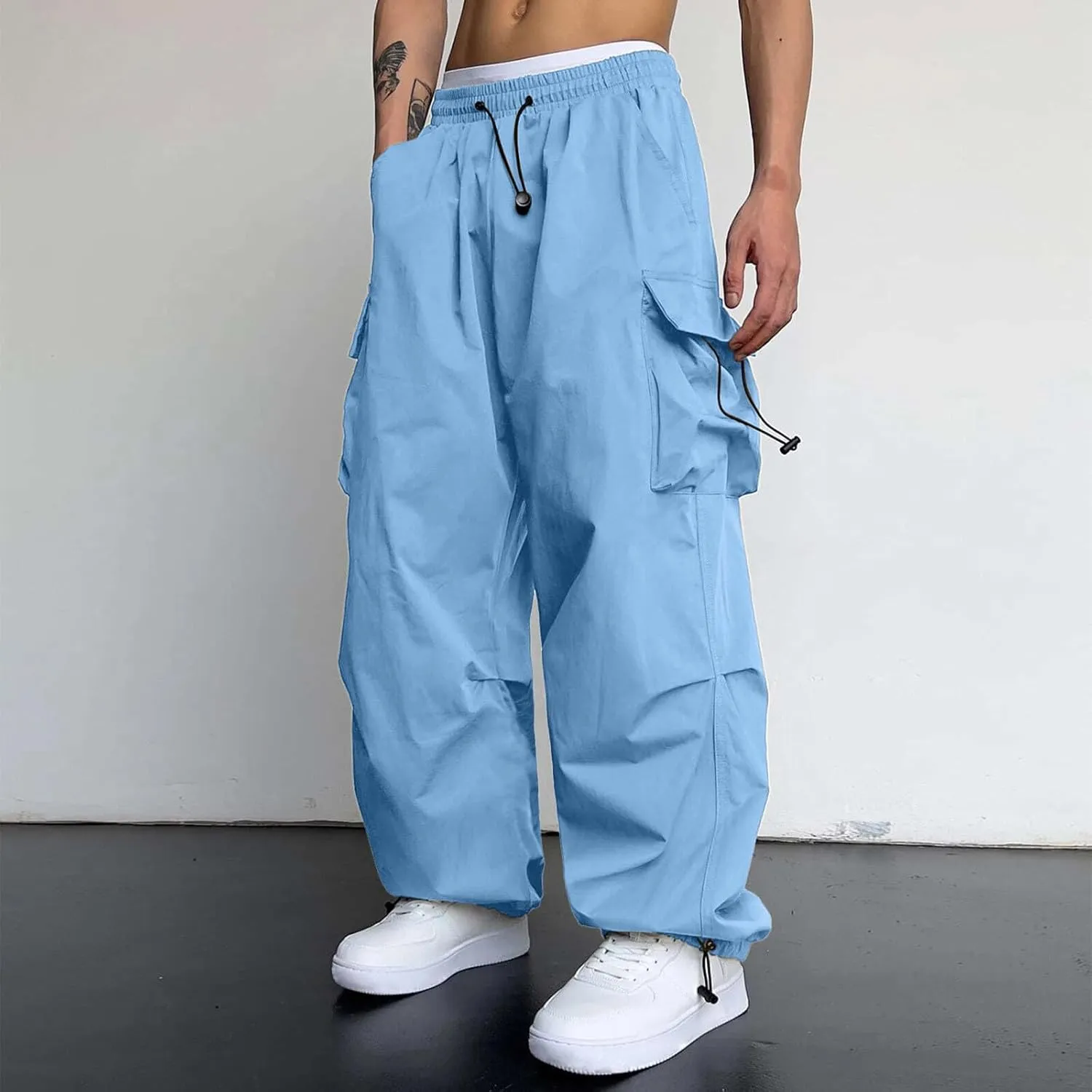 Cargo Pant Men Cotton Stretchy Casual Joggers Elastic Waist Drawstring Hip Hop Pant Multi Pockets