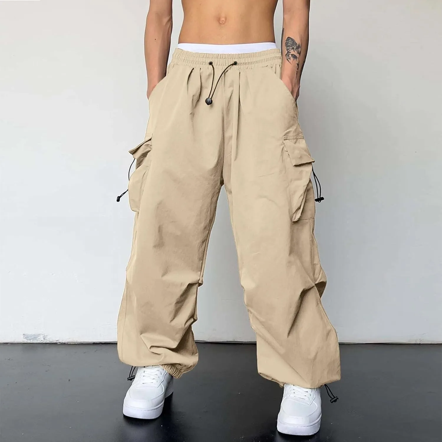 Cargo Pant Men Cotton Stretchy Casual Joggers Elastic Waist Drawstring Hip Hop Pant Multi Pockets