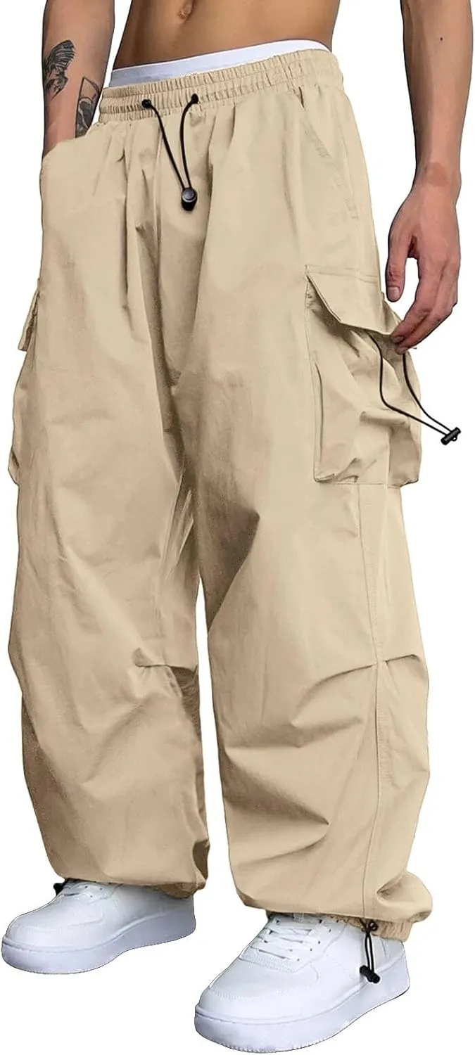 Cargo Pant Men Cotton Stretchy Casual Joggers Elastic Waist Drawstring Hip Hop Pant Multi Pockets