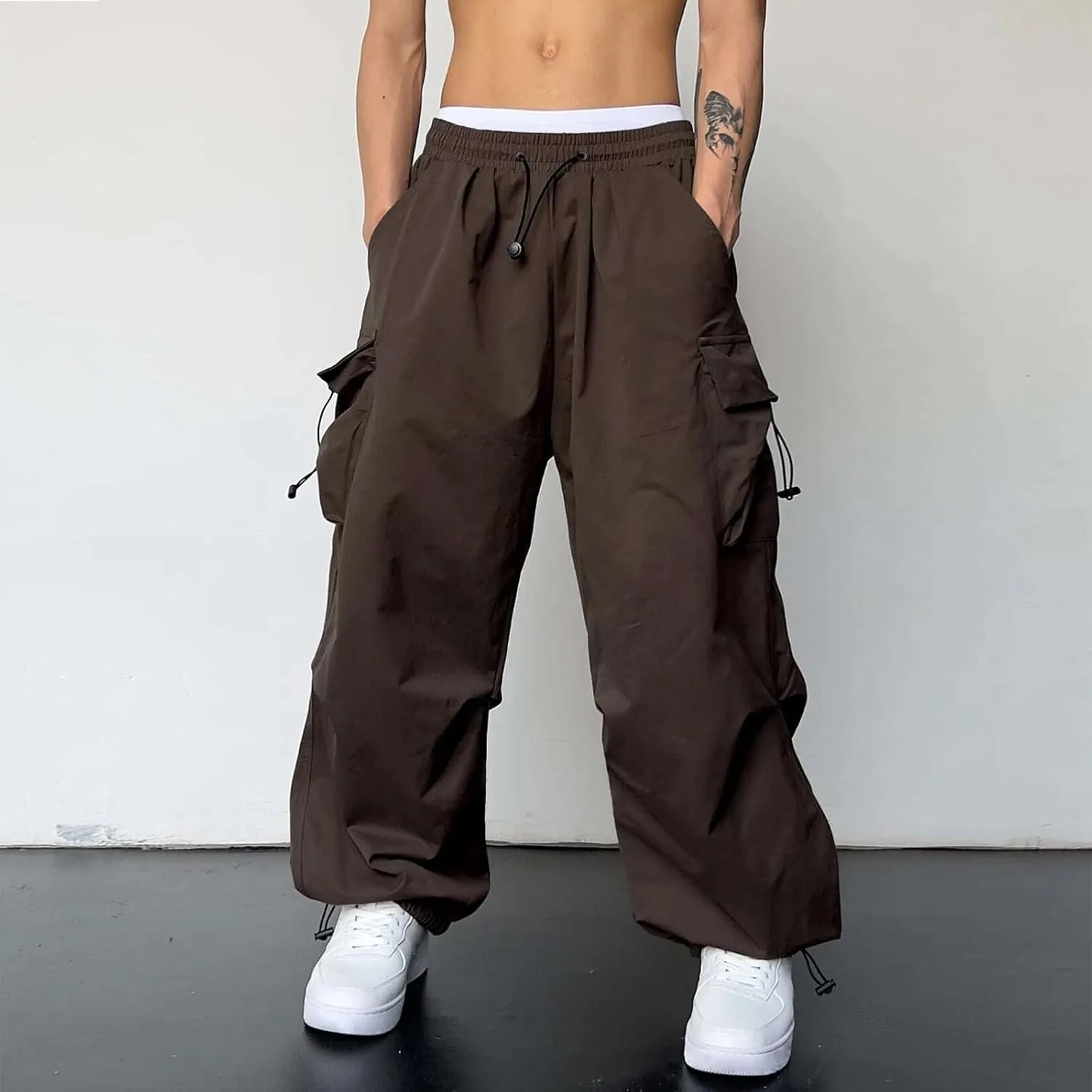 Cargo Pants for Men Baggy Drawstring Parachute Pant with Pockets Casual Athletic Trousers Joggers Streetwear