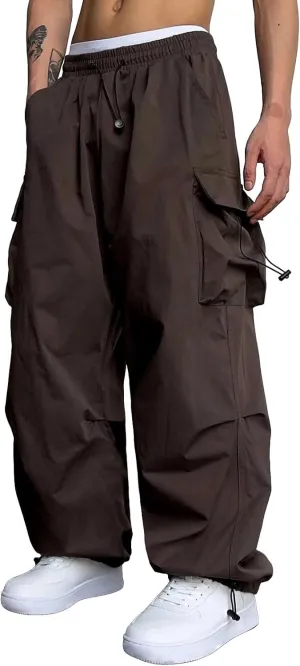 Cargo Pants for Men Baggy Drawstring Parachute Pant with Pockets Casual Athletic Trousers Joggers Streetwear