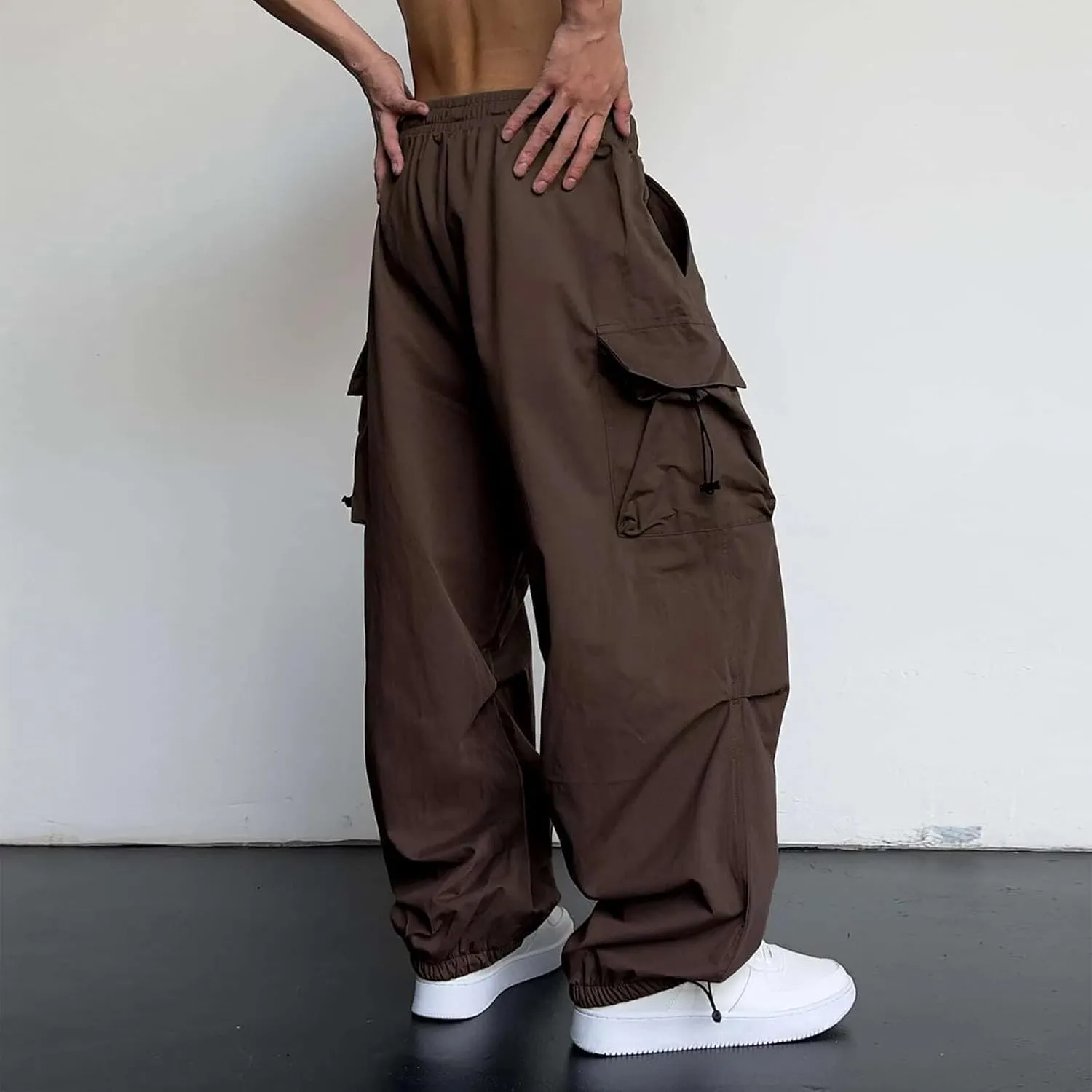 Cargo Pants for Men Baggy Drawstring Parachute Pant with Pockets Casual Athletic Trousers Joggers Streetwear