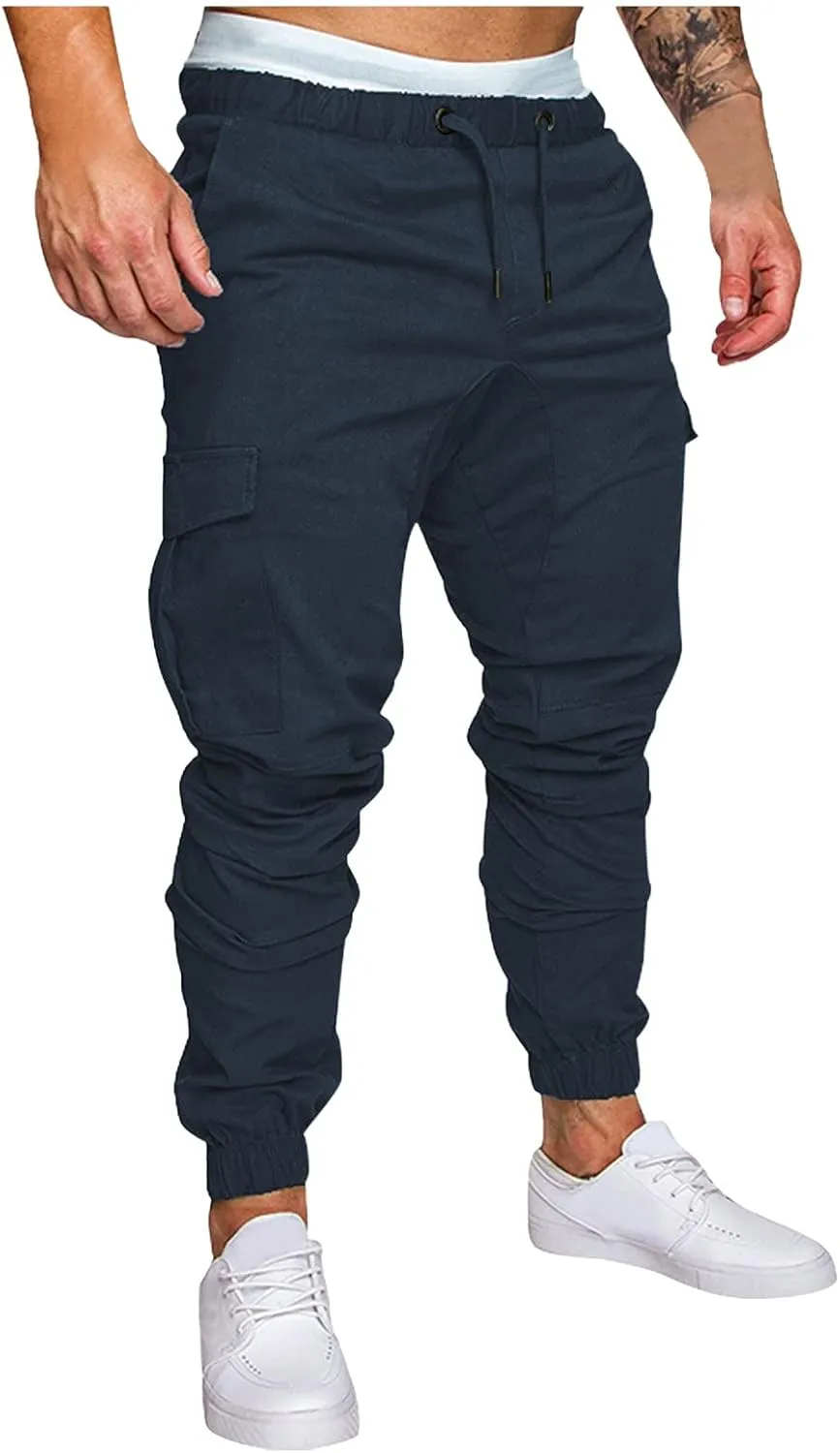 Cargo Pants for Men Relaxed Fit Cargo Pants Elastic Waist Drawstring Jogger Sweatpants Straight Multi Pockets Outdoor