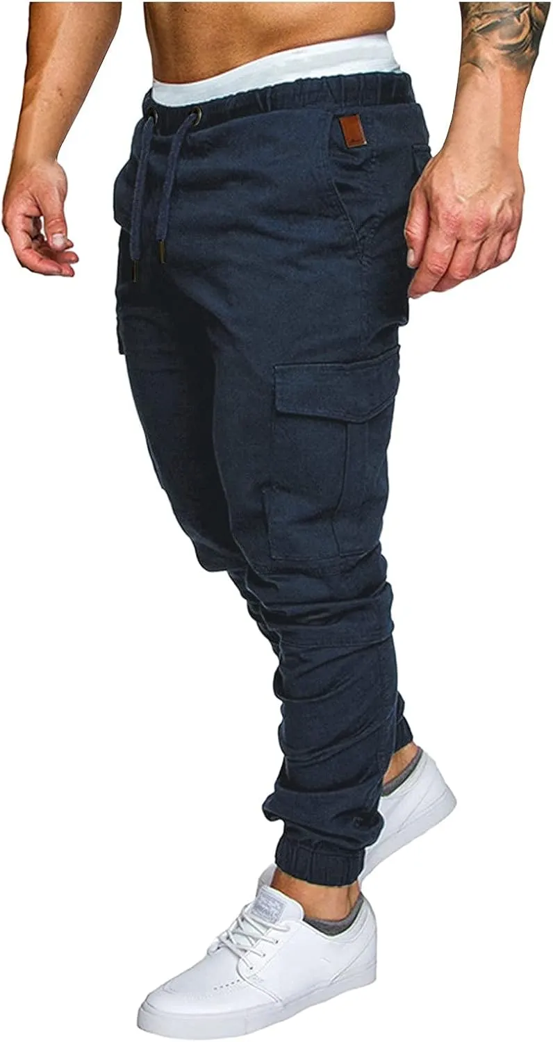Cargo Pants for Men Relaxed Fit Cargo Pants Elastic Waist Drawstring Jogger Sweatpants Straight Multi Pockets Outdoor