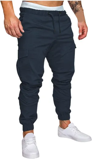 Cargo Pants for Men Relaxed Fit Cargo Pants Elastic Waist Drawstring Jogger Sweatpants Straight Multi Pockets Outdoor