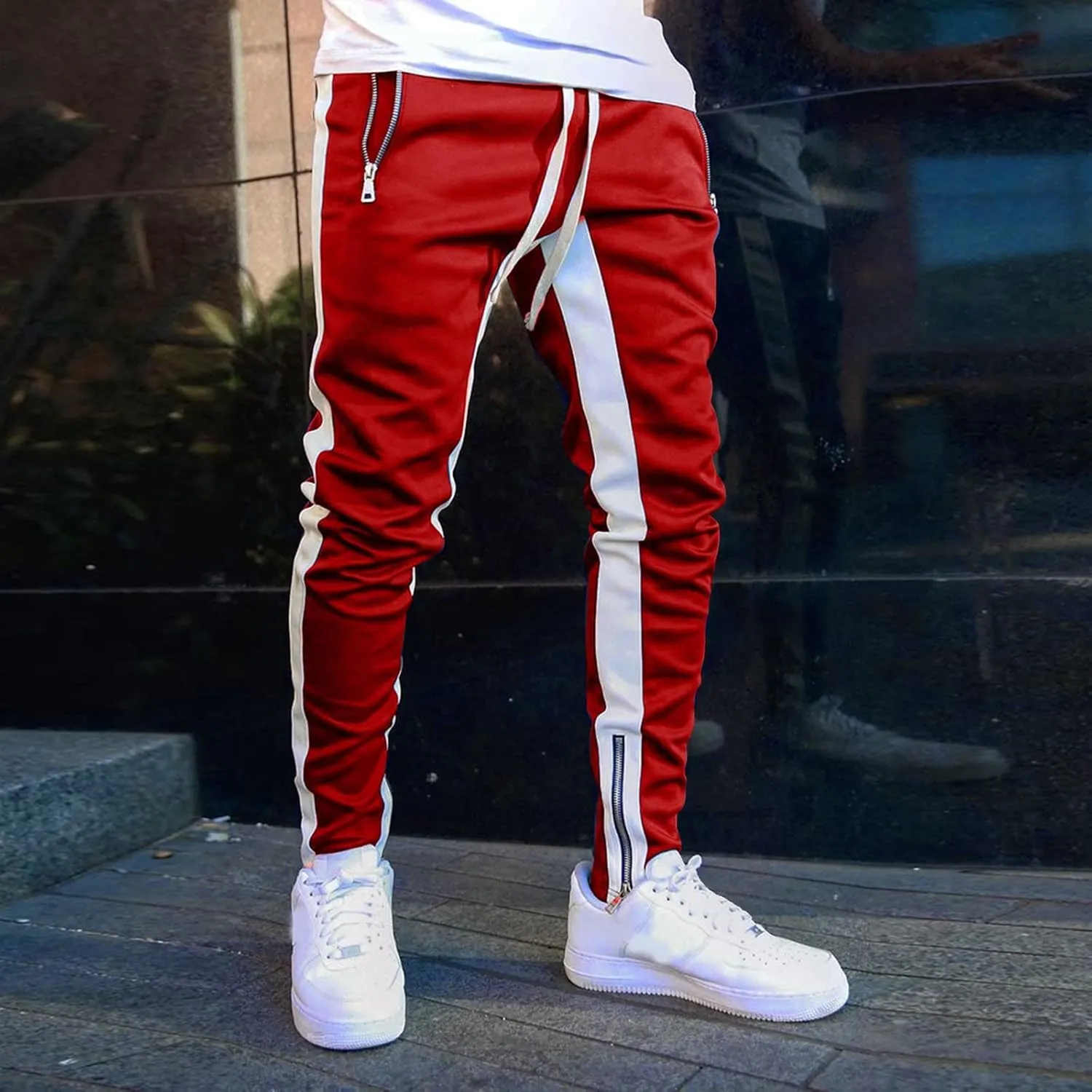 Cargo Pants for Men Relaxed Fit Men's Elastic Waist Drawstring Long Pants Solid Color Pockets Casual Loose Trousers