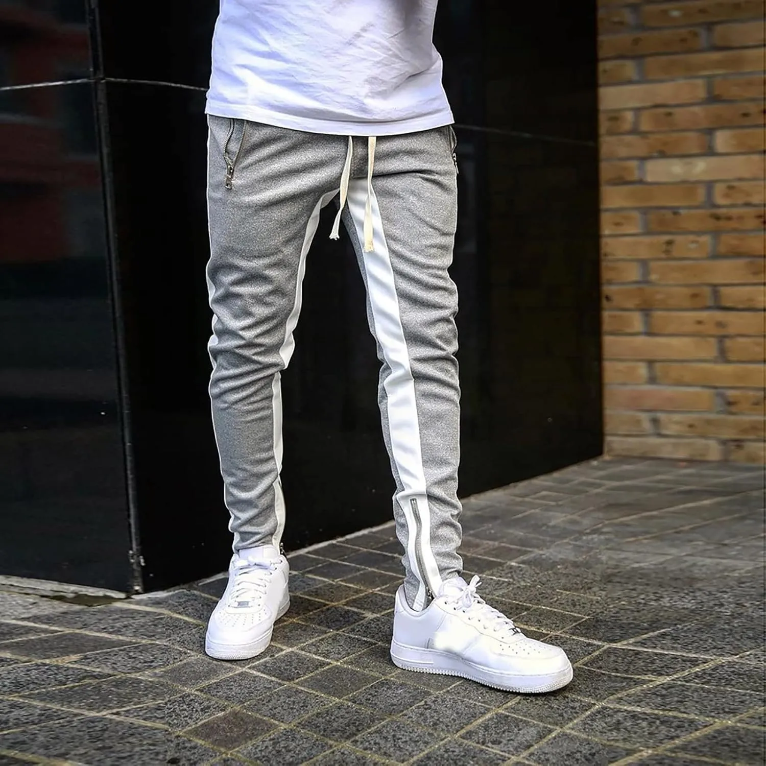 Cargo Pants for Men Relaxed Fit Men's Elastic Waist Drawstring Long Pants Solid Color Pockets Casual Loose Trousers