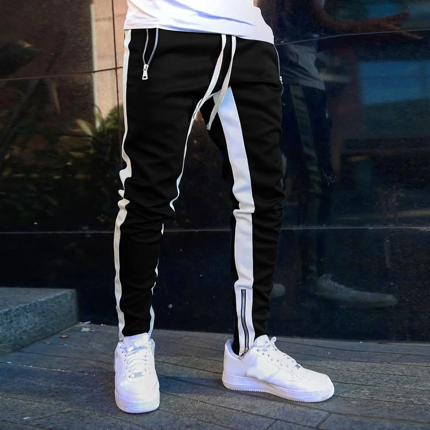 Cargo Pants for Men Relaxed Fit Men's Elastic Waist Drawstring Long Pants Solid Color Pockets Casual Loose Trousers